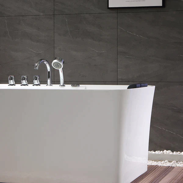 Empava 67 Inch Freestanding Hydromassage Jetted Bathtub - White Acrylic Soaking Tub with Air Jets (Model 67AIS16) | Perfect for Master Bathroom Relaxation & Spa-Like Experience at Home