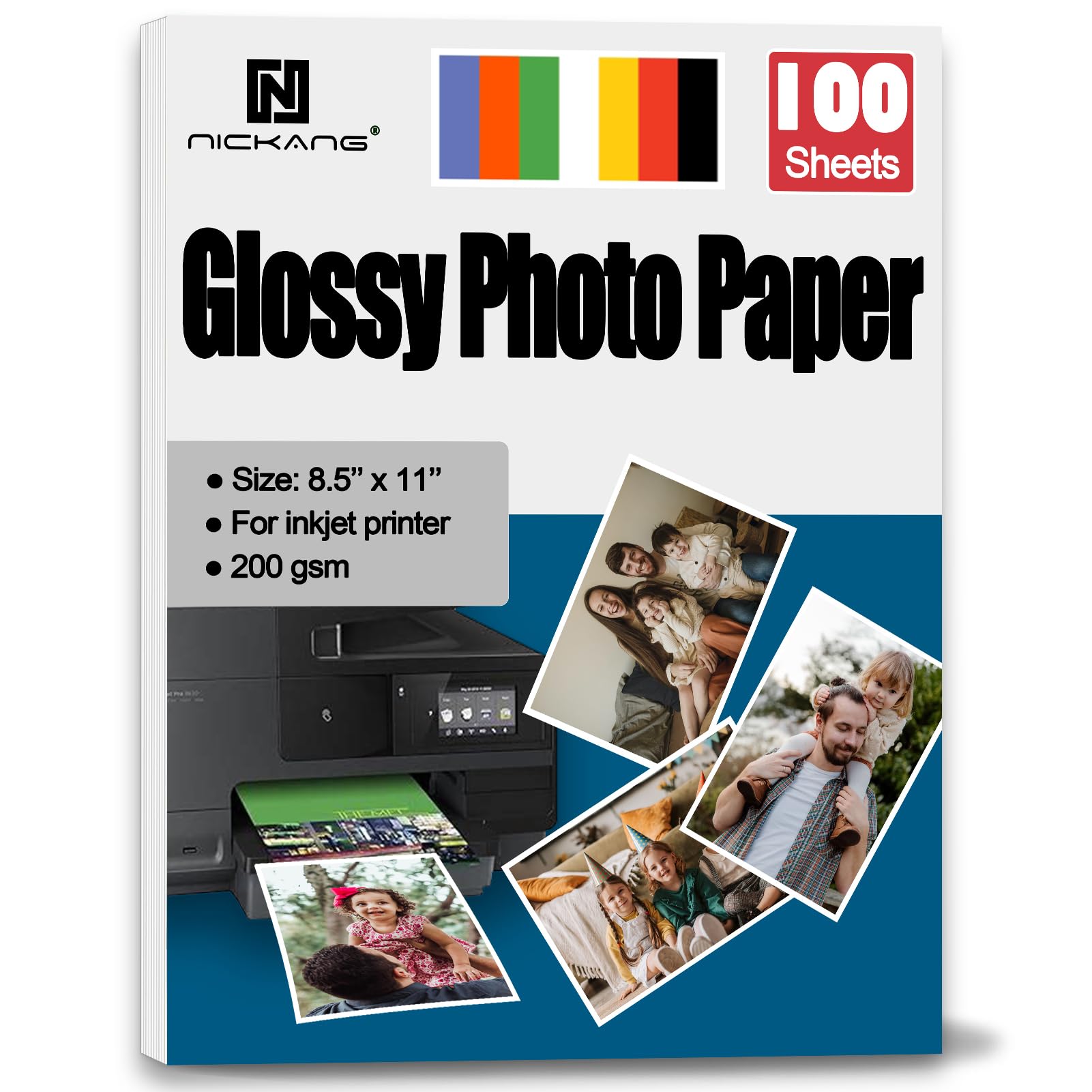 Premium Glossy Photo Paper 8.5x11 Inches - 200 GSM Heavyweight Inkjet Printer Paper - 100 Sheets Bulk Pack - Letter Size Picture Paper for Vibrant Photos (Ideal for Photo Printing, Scrapbooking & Professional Presentations)