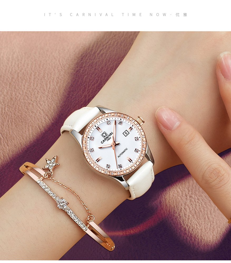 Luxury Rhinestone Automatic Mechanical Watch for Women - Stainless Steel, Luminous, Waterproof - Perfect for Formal Events, Parties, and Everyday Wear