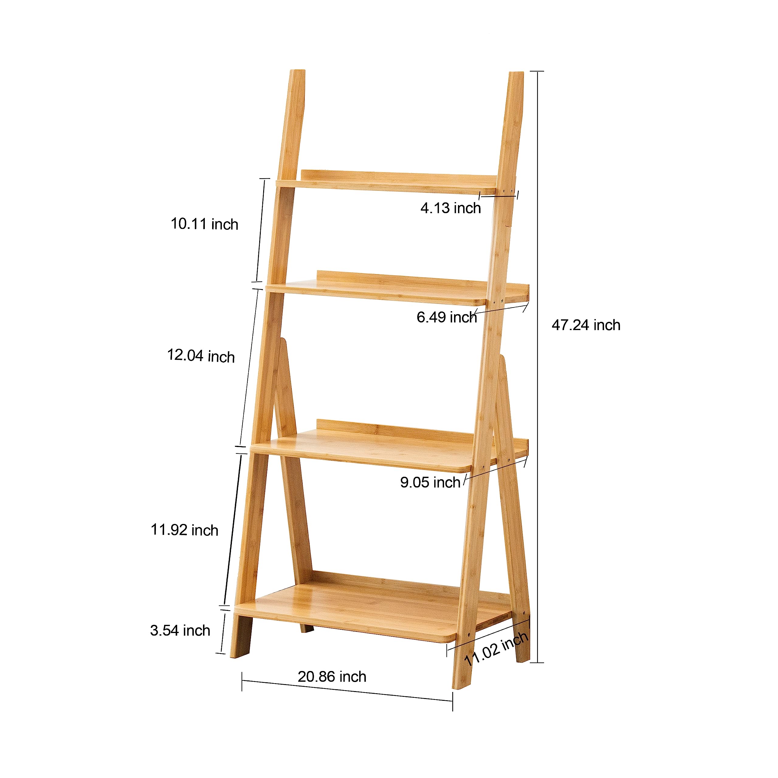 DOUSY 4-Tier Bamboo Ladder Shelf - Freestanding Bookcase & Plant Stand for Home Decor | Storage Organizer for Living Room, Office, Bedroom, Balcony | Natural Wood Display Shelf for Books, Flowers & Decorative Items