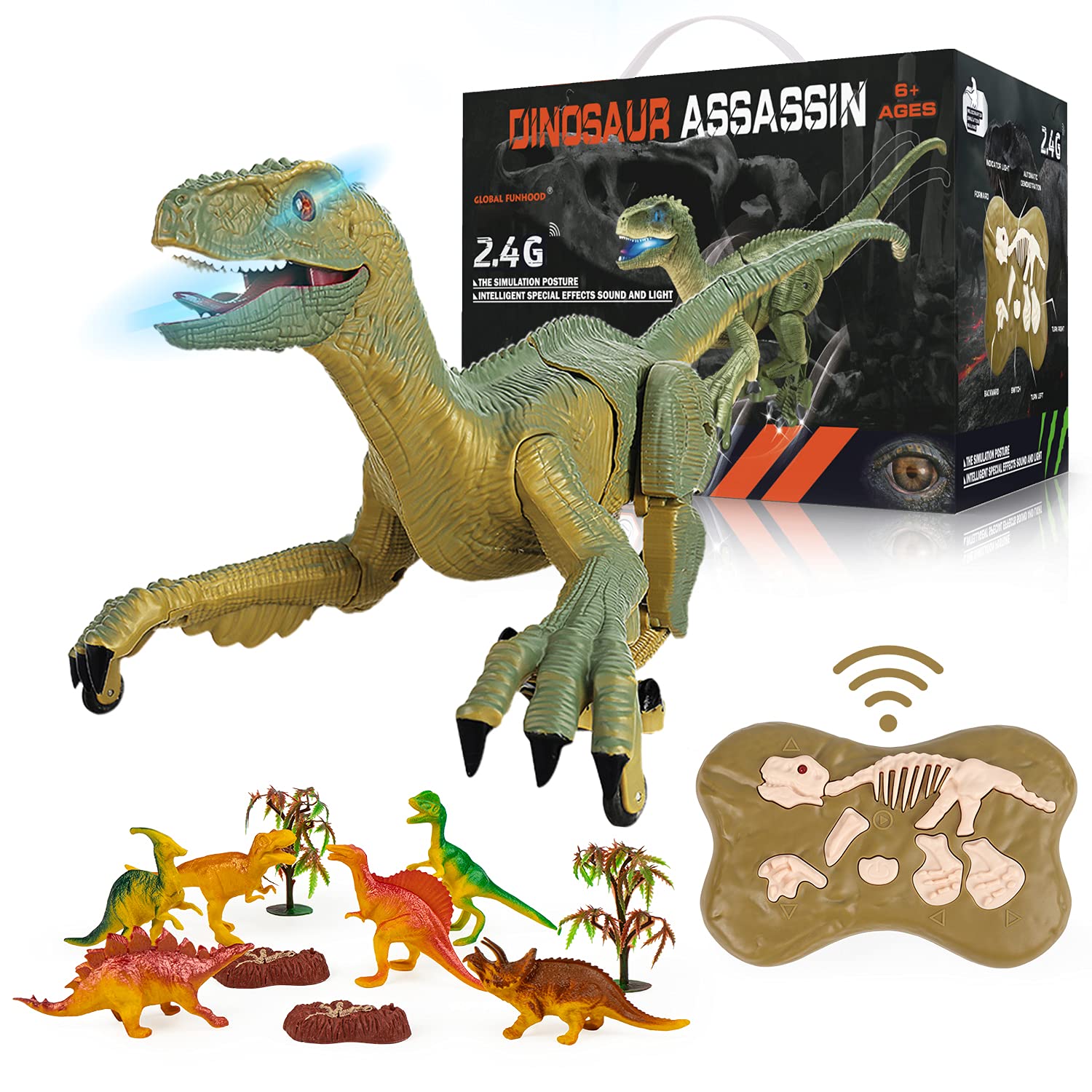 Joyshare 2.4Ghz Remote Control Dinosaur Toy - Rechargeable Walking Velociraptor with LED Lights & Roaring Sounds - Best RC Dinosaur Gift for Boys Girls Kids Age 3+ - Perfect for Jurassic Themed Parties, Pretend Play & STEM Learning
