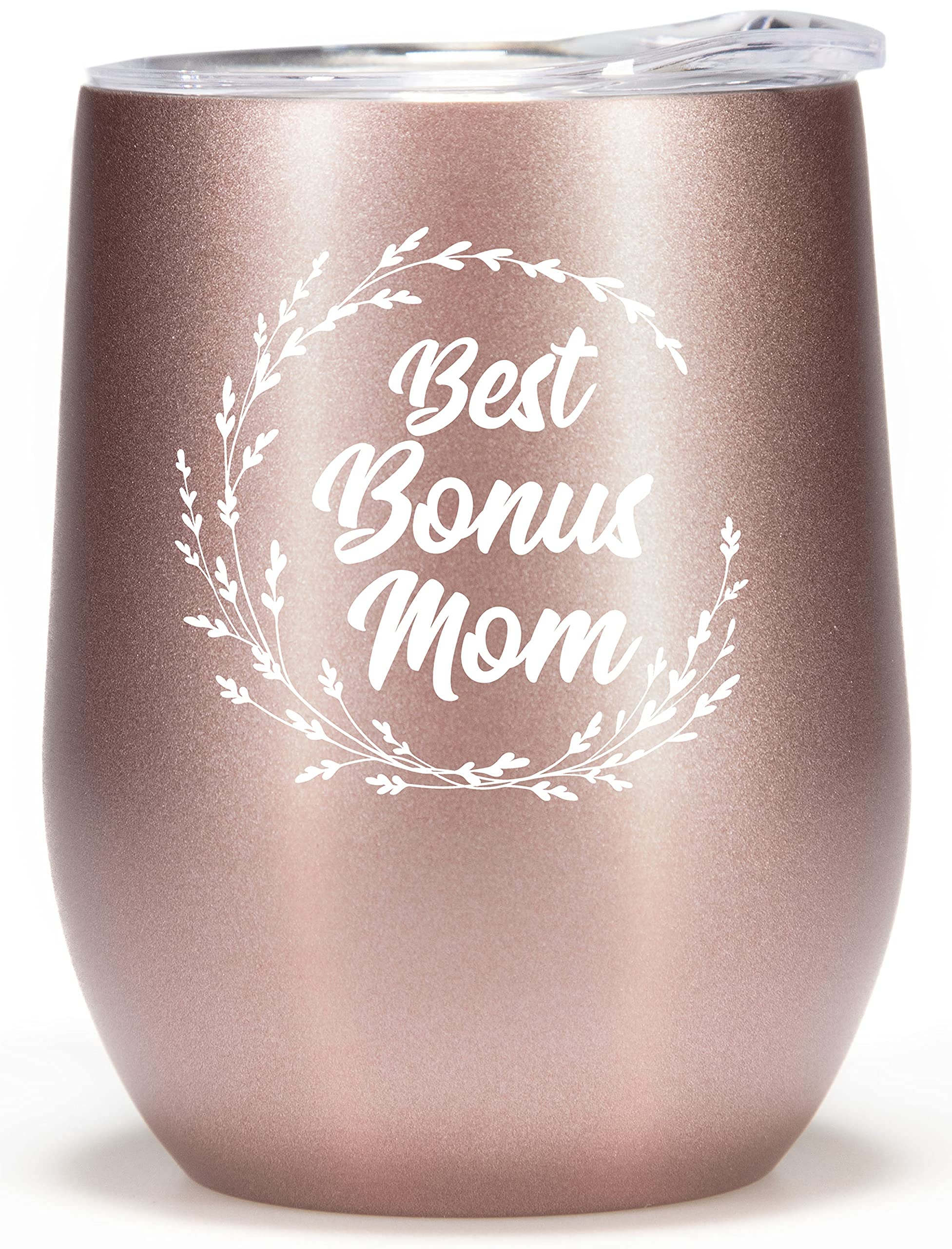 Best Step Mom Ever 12oz Tumbler Cup - Wine Glass & Coffee Mug for Travel, Birthday Gift for Stepmom from Stepdaughter, Perfect for Second Mom, Ideal for Home, Office, and Outdoor Use