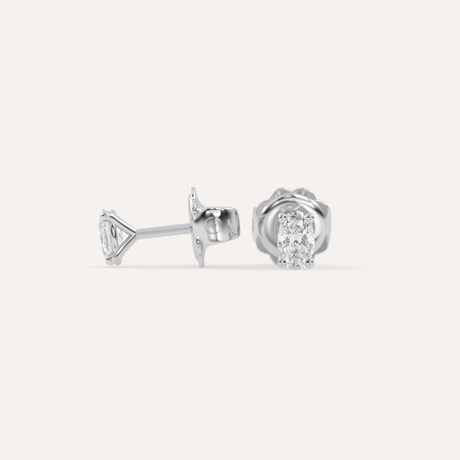 1/2 Carat Oval Diamond Stud Earrings - 14K White Gold Dainty Earrings for Women, Gift for Her, Anniversary & Wedding Jewelry - Perfect for Everyday Wear, Date Nights & Special Occasions