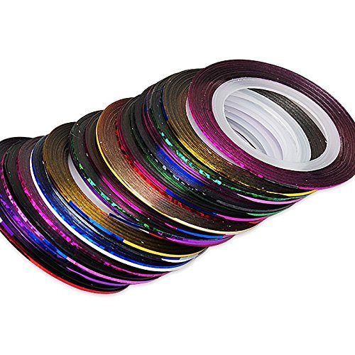 Gugzy® 10 Rolls 1mm Nail Art Striping Tape - DIY Self-Adhesive Line Stickers for Nail Design - Mixed Colors Decal Tools for Salon, Manicure & Home Nail Art