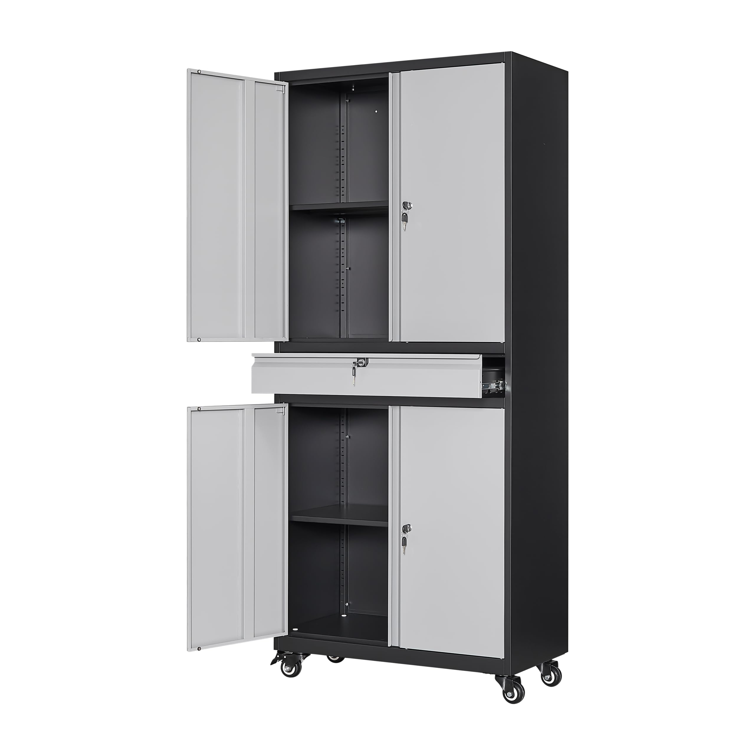 Yizosh Heavy Duty Metal Garage Storage Cabinet with Locking Doors & Adjustable Shelves - 73