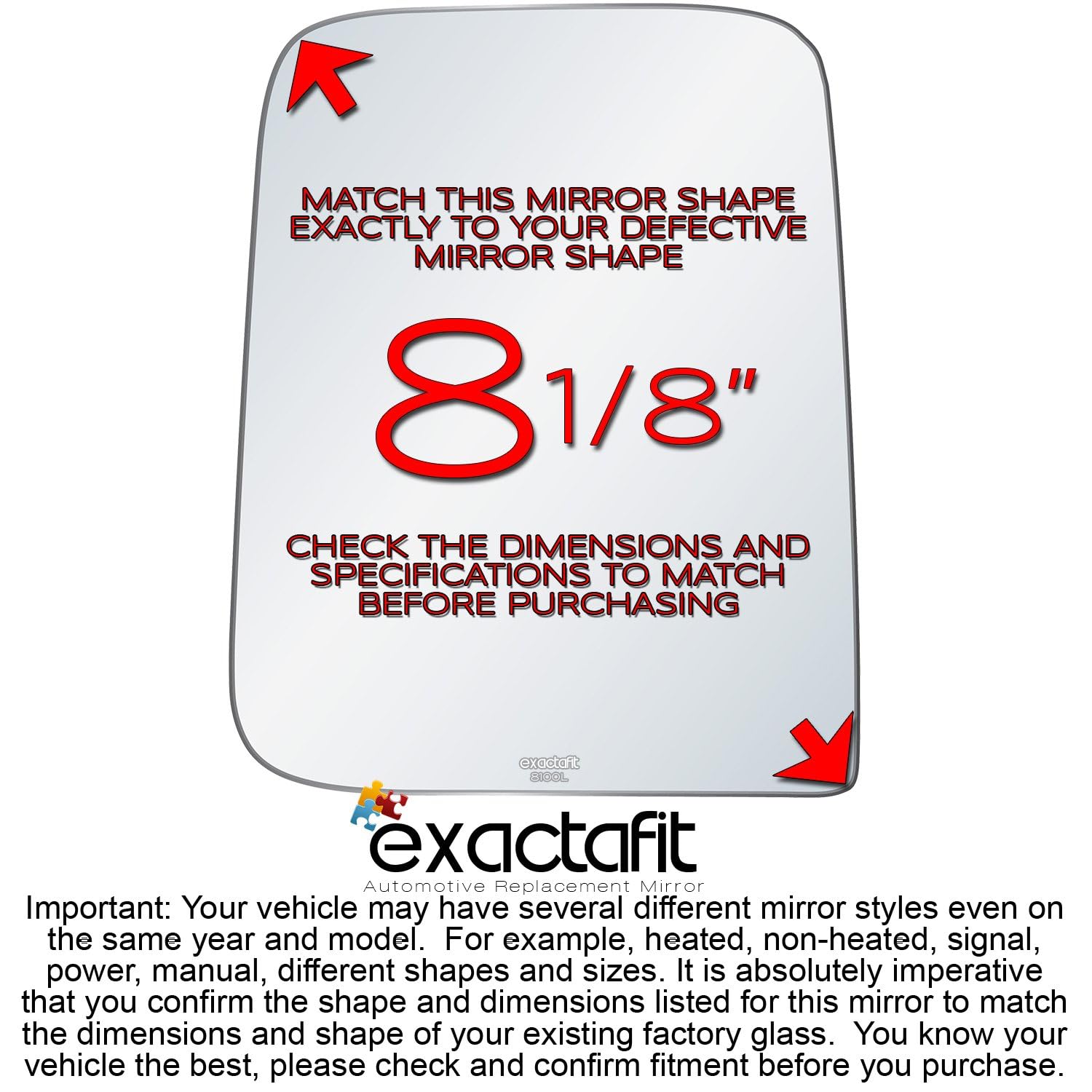 ExactaFit 8100L Driver Side Mirror Glass Replacement for 1987-2002 Jeep Wrangler & 1997-2002 Jeep TJ - Perfect Fit, Easy Installation - Ideal for Off-Roading, Daily Commuting & Vehicle Restoration