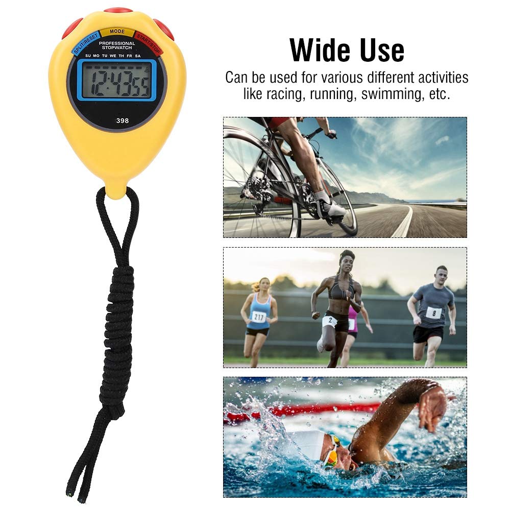 Professional Sports Timer - Electronic Multifunction Stopwatch for Running, Swimming & Training | Waterproof Digital Stopwatch with Countdown & Lap Memory | Ideal for Coaches, Athletes & Fitness Enthusiasts (Yellow)