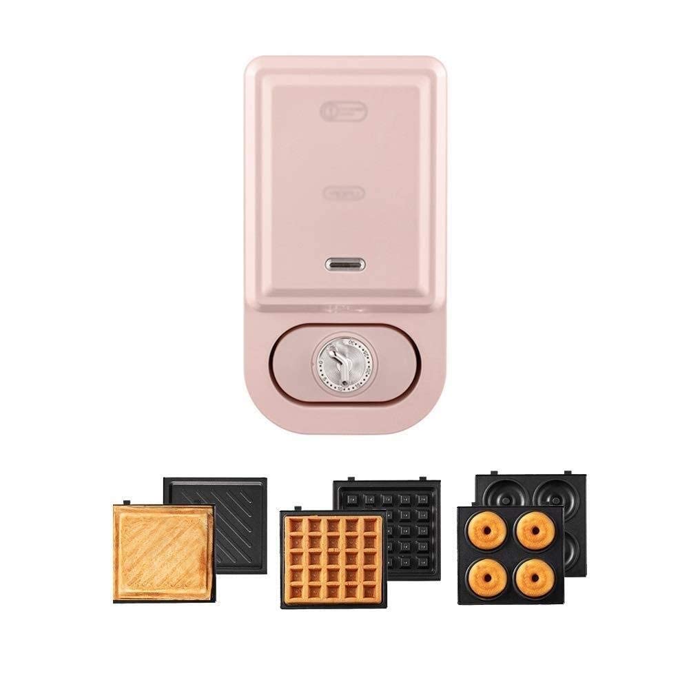 Pink Electric Sandwich Maker & Waffle Iron - 650W Panini Press with Timer & Temperature Control - Perfect for Breakfast, Snacks & Party Food - Compact Toaster for Home, Office & Dorm Use (Style6)