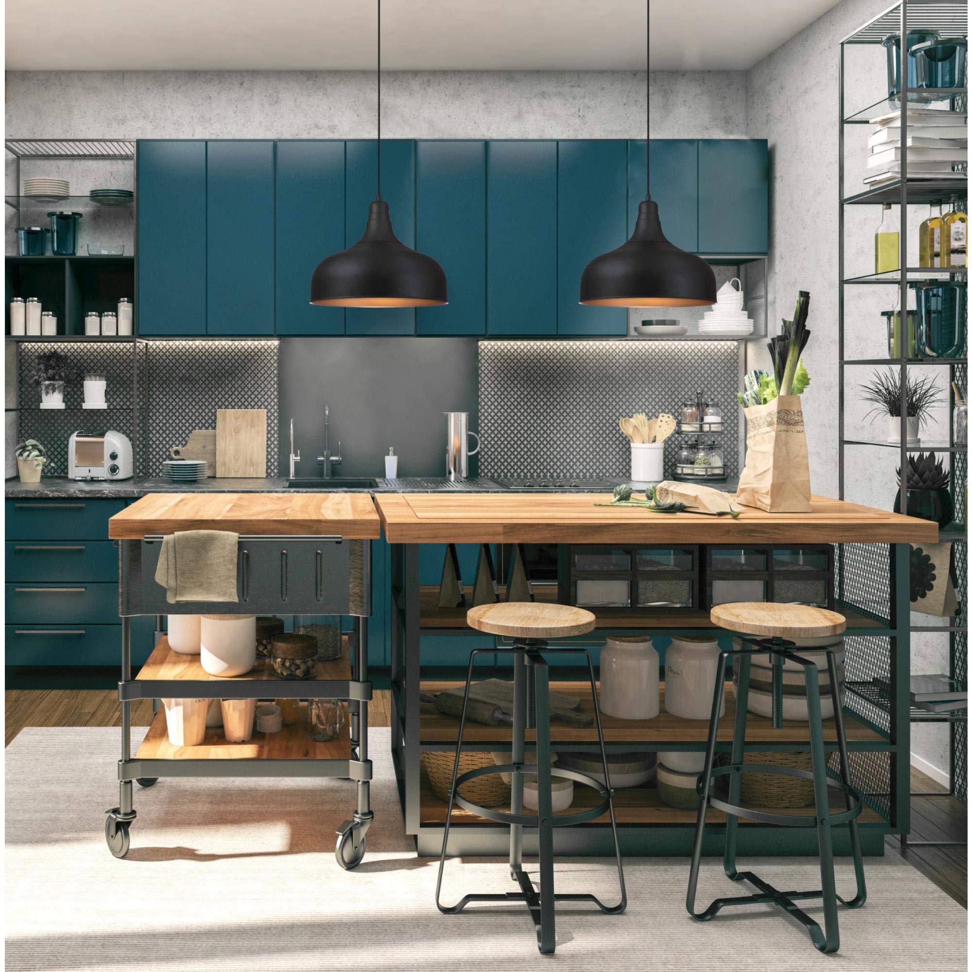 Westinghouse 6371700 Black Textured Iron Finish Morton One-Light Indoor Pendant Light Fixture – Perfect for Kitchen Island, Dining Room, or Entryway Lighting