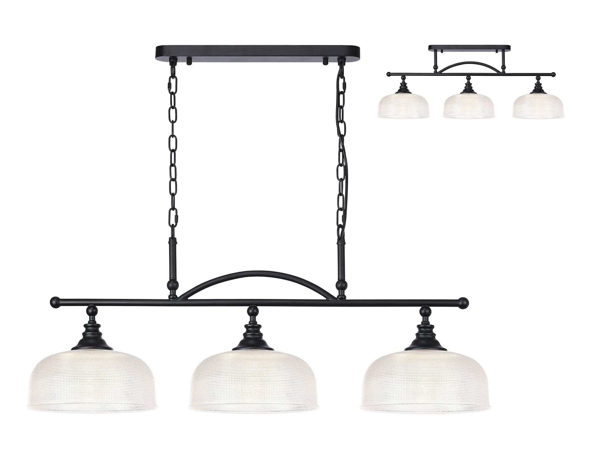 Cleron Semi Flush Mount Ceiling Light - Adjustable 2/3 Light Kitchen Lighting Fixture with E27 Socket in Satin Nickel, Polished Nickel & Antique Brass Finish - Prismatic Glass Shade for Dining Room, Bedroom or Hallway Lighting