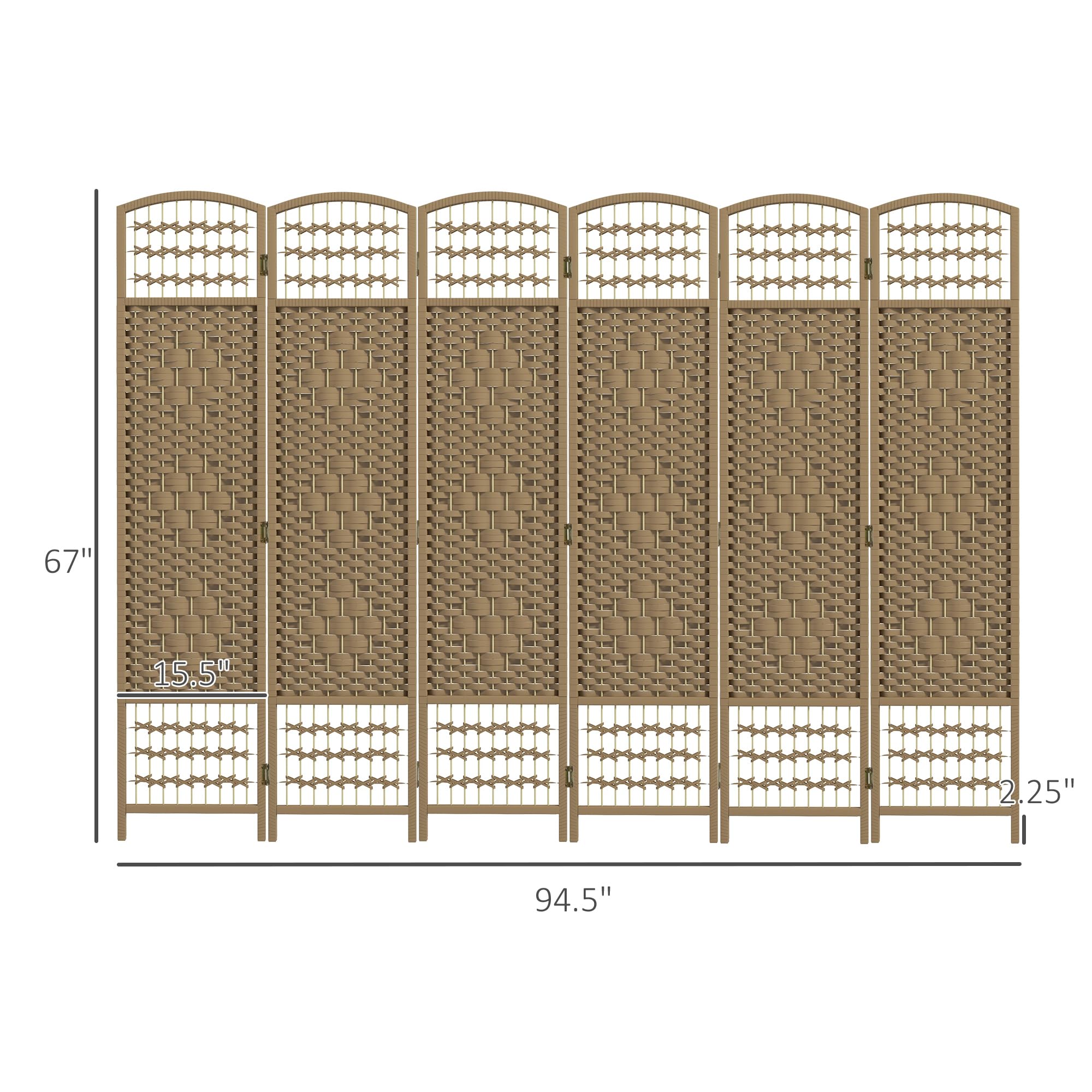 HOMCOM 6 Panel Folding Room Divider Privacy Screen - 5.6 ft Freestanding Partition Wall Separator with Wave Fiber Design in Natural Color for Home Office, Bedroom, and Studio Spaces