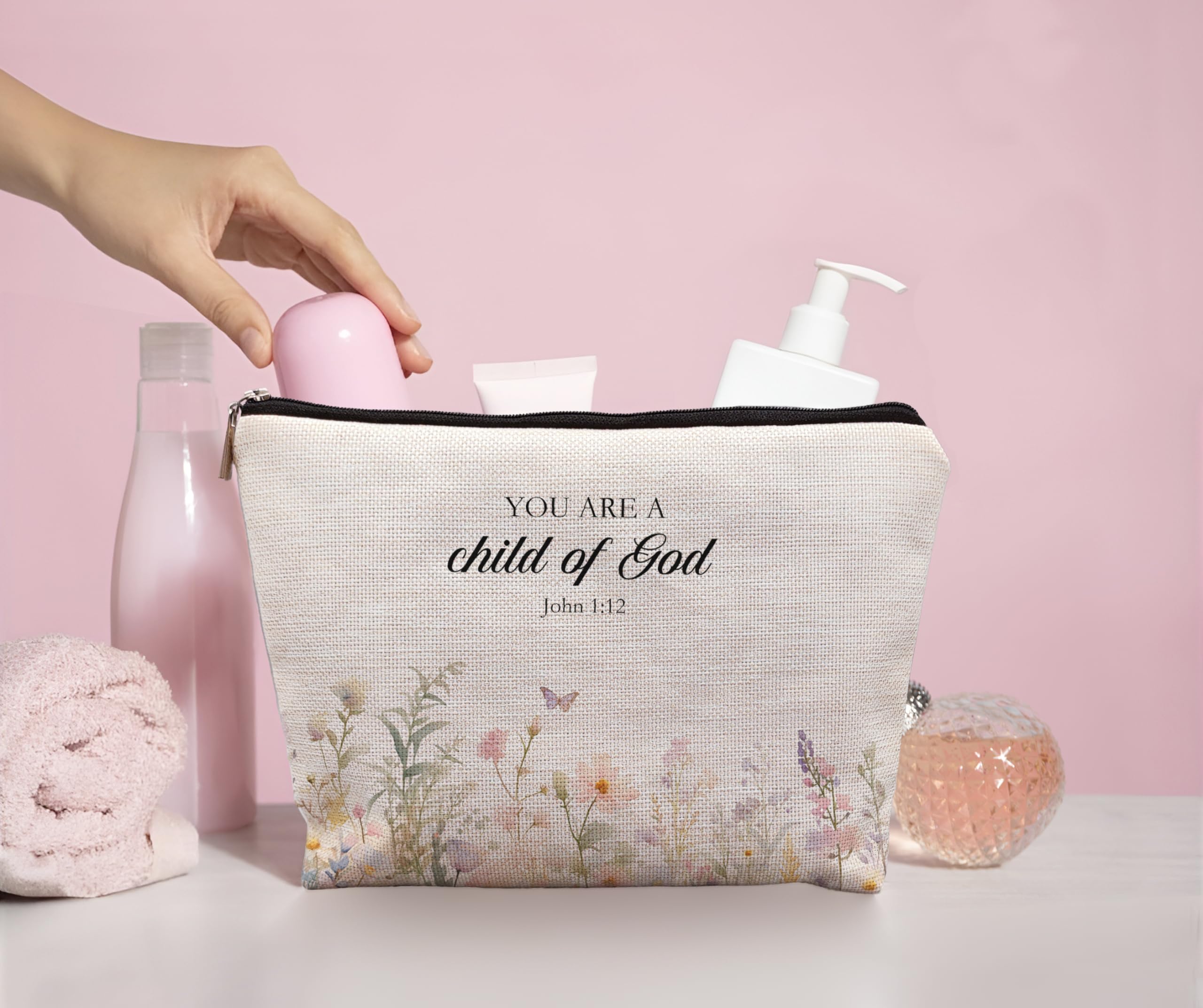 Floral Christian Makeup Bag - Bible Scripture Gift for Women | Faith-Inspired Purse Organizer