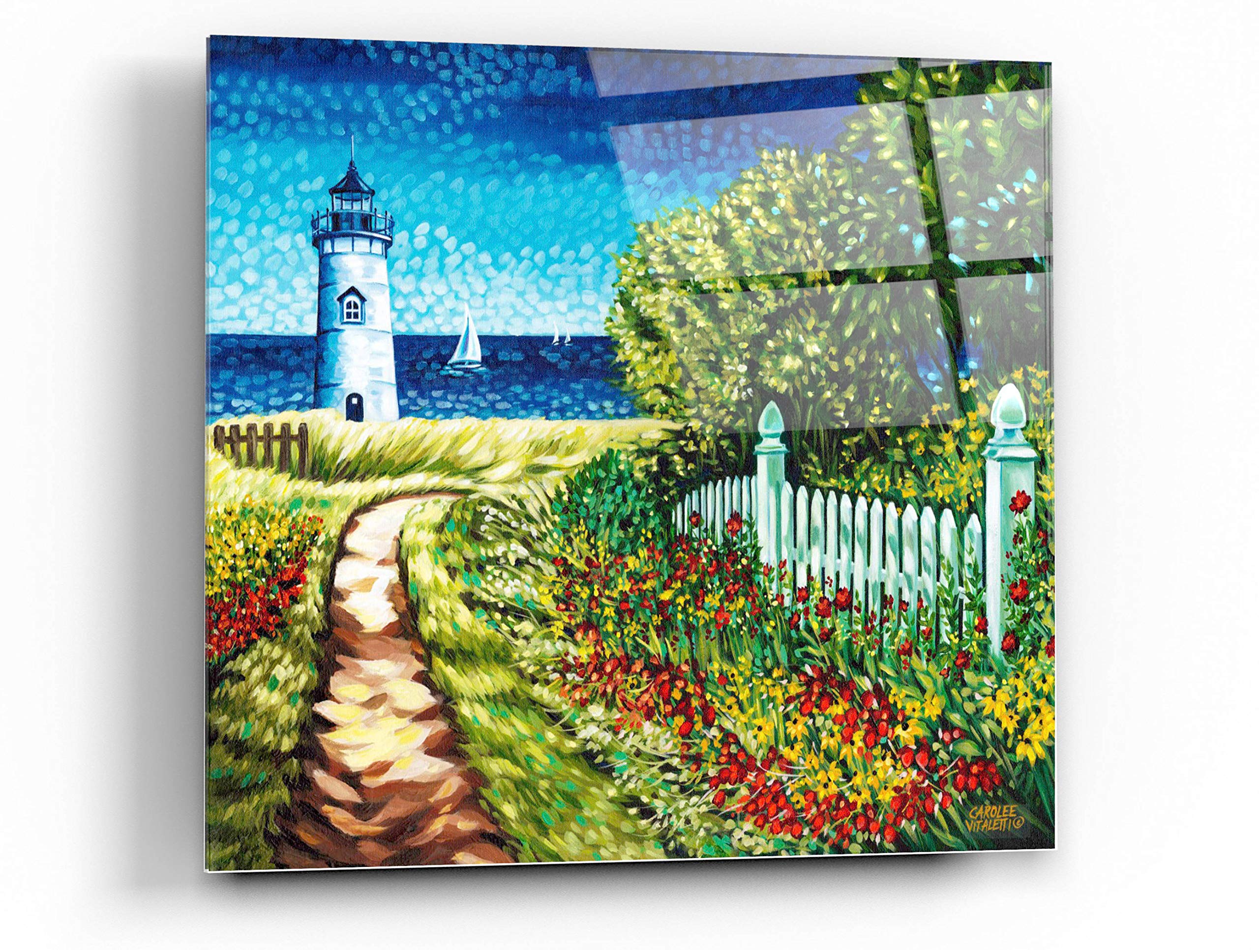 Carolee Vitaletti 'Lighthouse Retreat II' Acrylic Glass Wall Art - 36x36 Inches Modern Coastal Home Decor for Living Room, Bedroom or Office