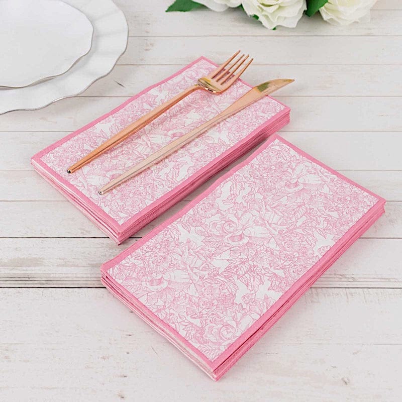 25 Pack Vintage Floral Print Pink Dinner Napkins - Elegant Disposable Paper Napkins for Parties, Weddings & Special Occasions