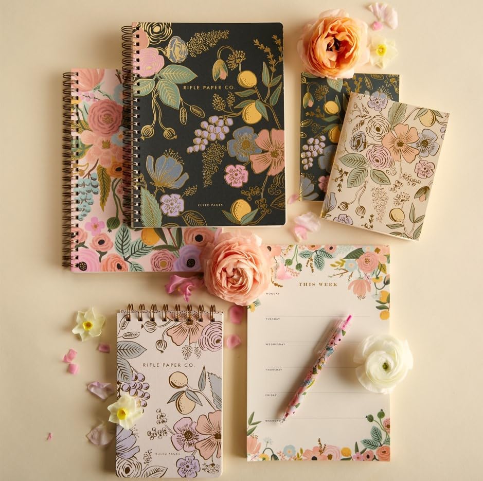 RIFLE PAPER CO. Colette Spiral Notebook - 150 Lined Pages with Inner Pocket, Gold Foil Cover (8.25