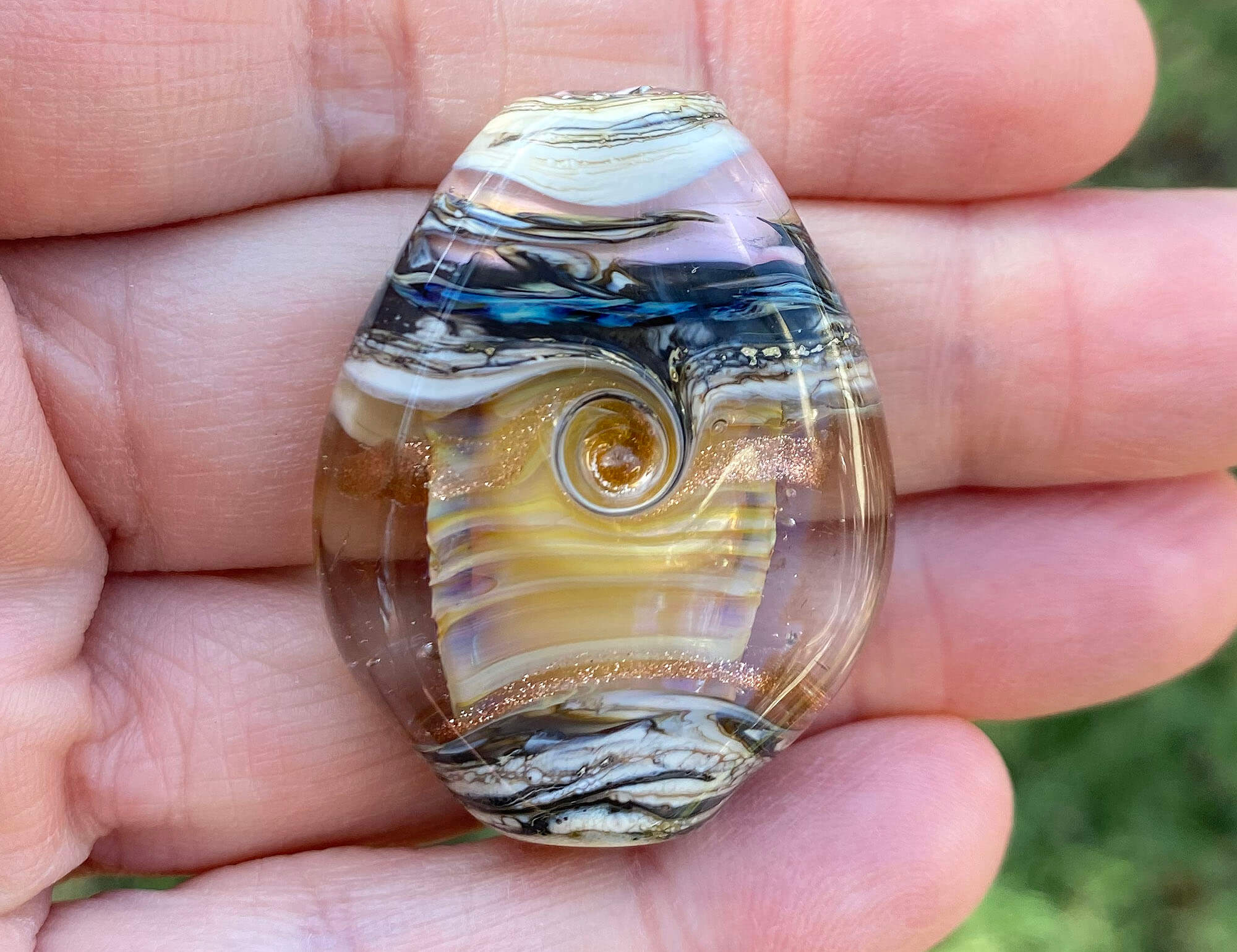 Natural Yellow Opal Organic Lampwork Glass Focal Bead - Handmade Jewelry Making Supplies for Necklaces, Bracelets & DIY Crafts - Boho Style Beading Accessories