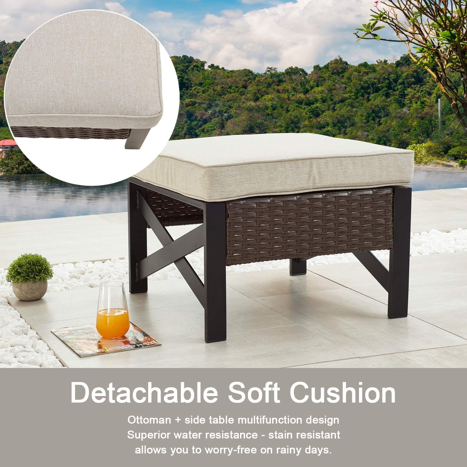Outdoor Wicker Patio Dining Set - 5-Piece Armless Sectional Sofa with Ottoman, Rattan Furniture for Poolside, Garden, Deck, Balcony & Beach (Brown) | Perfect for Entertaining, Lounging & Relaxing Outdoors