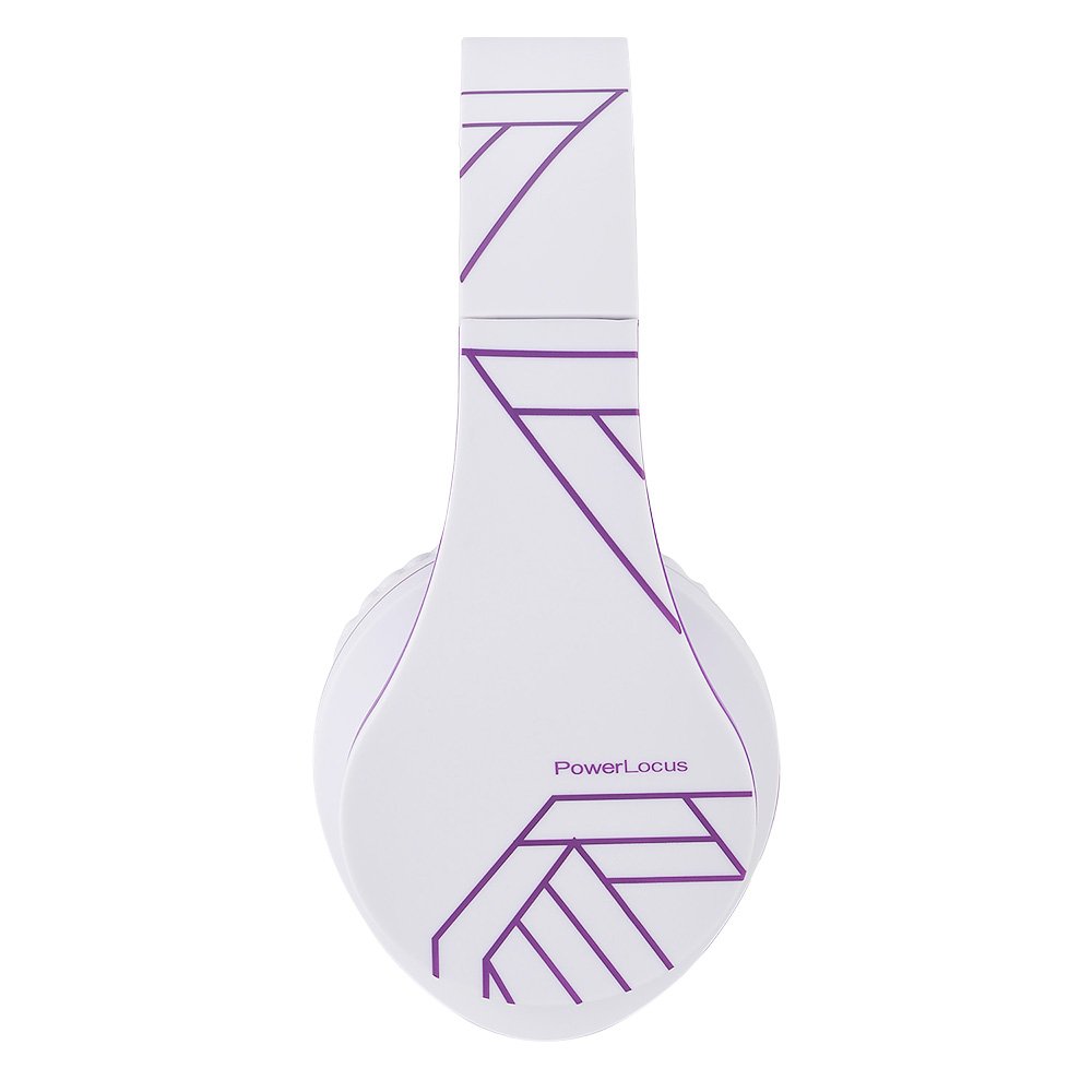 PowerLocus Bluetooth Over-Ear Headphones - Wireless & Wired Stereo Headset with Built-in Mic, Foldable Design, Micro SD/TF & FM Radio - Compatible with iPhone, Samsung, iPad, PC (White/Violet) - Perfect for Travel, Workouts & Home Entertainment