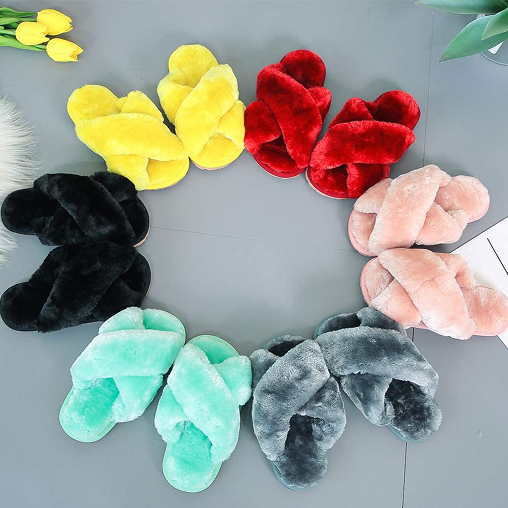 Fadezar Girls Fluffy Slippers - Warm Plush Memory Foam House Shoes for Kids | Cute Leopard Print Open-Toe Slide-On Slippers for Indoor Comfort & Playtime