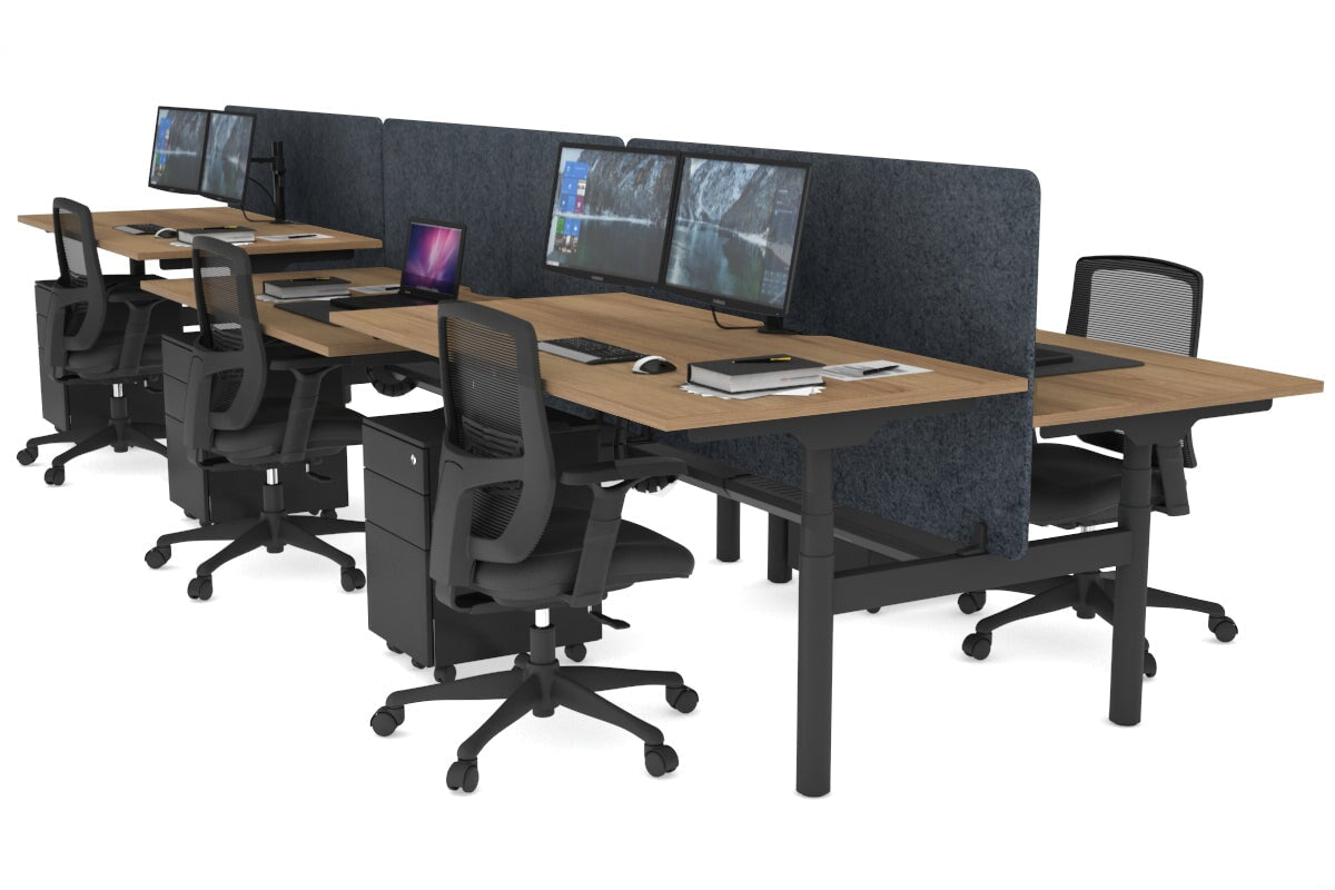 Flexi Premium Height Adjustable 6-Person H Bench Workstation - Black Frame [1400L x 800W with Cable Management] - Ideal for Office, Coworking Spaces & Collaborative Work Environments