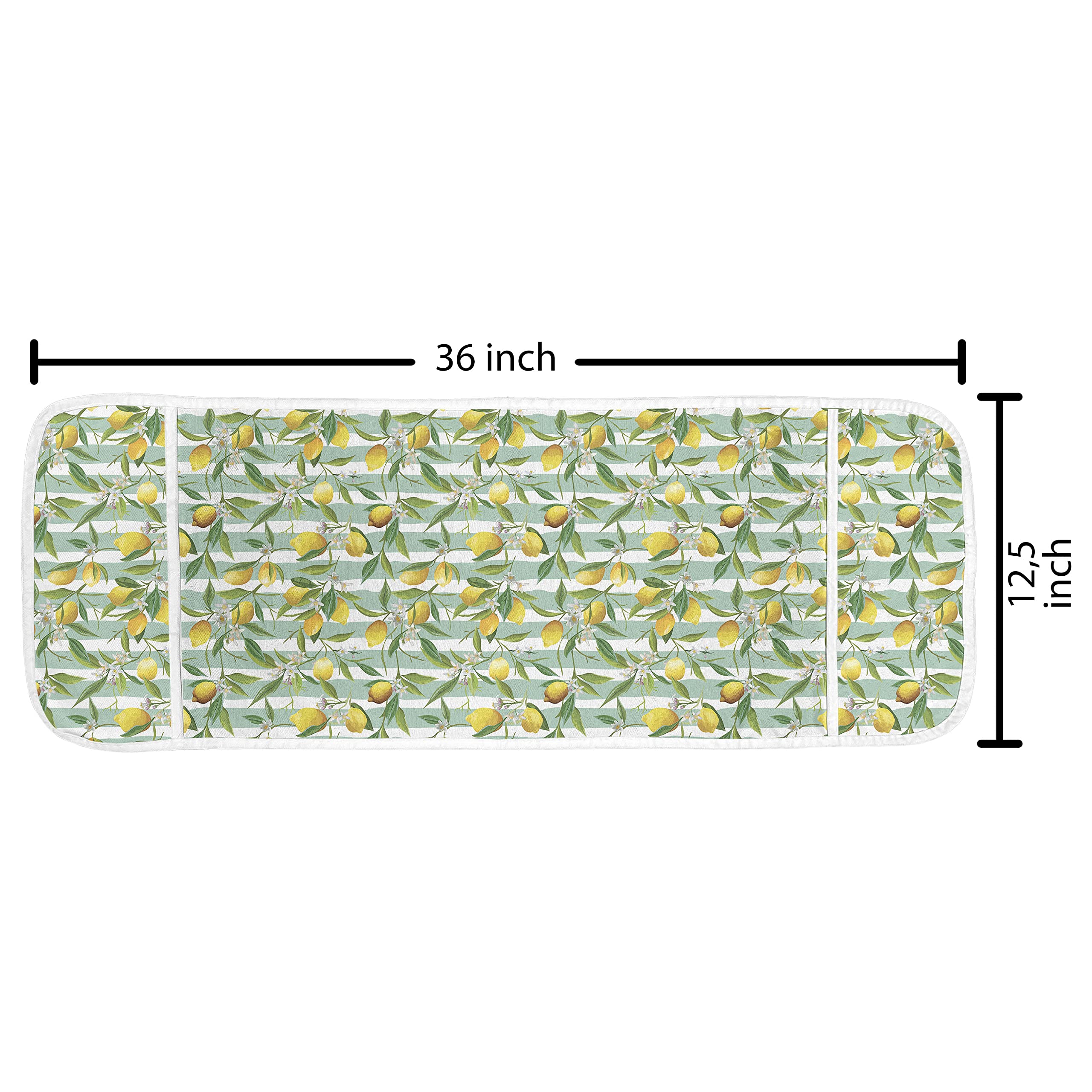 Ambesonne Waterproof Microwave Cover with Pockets - Blooming Lemon Tree Striped Art Design, 36