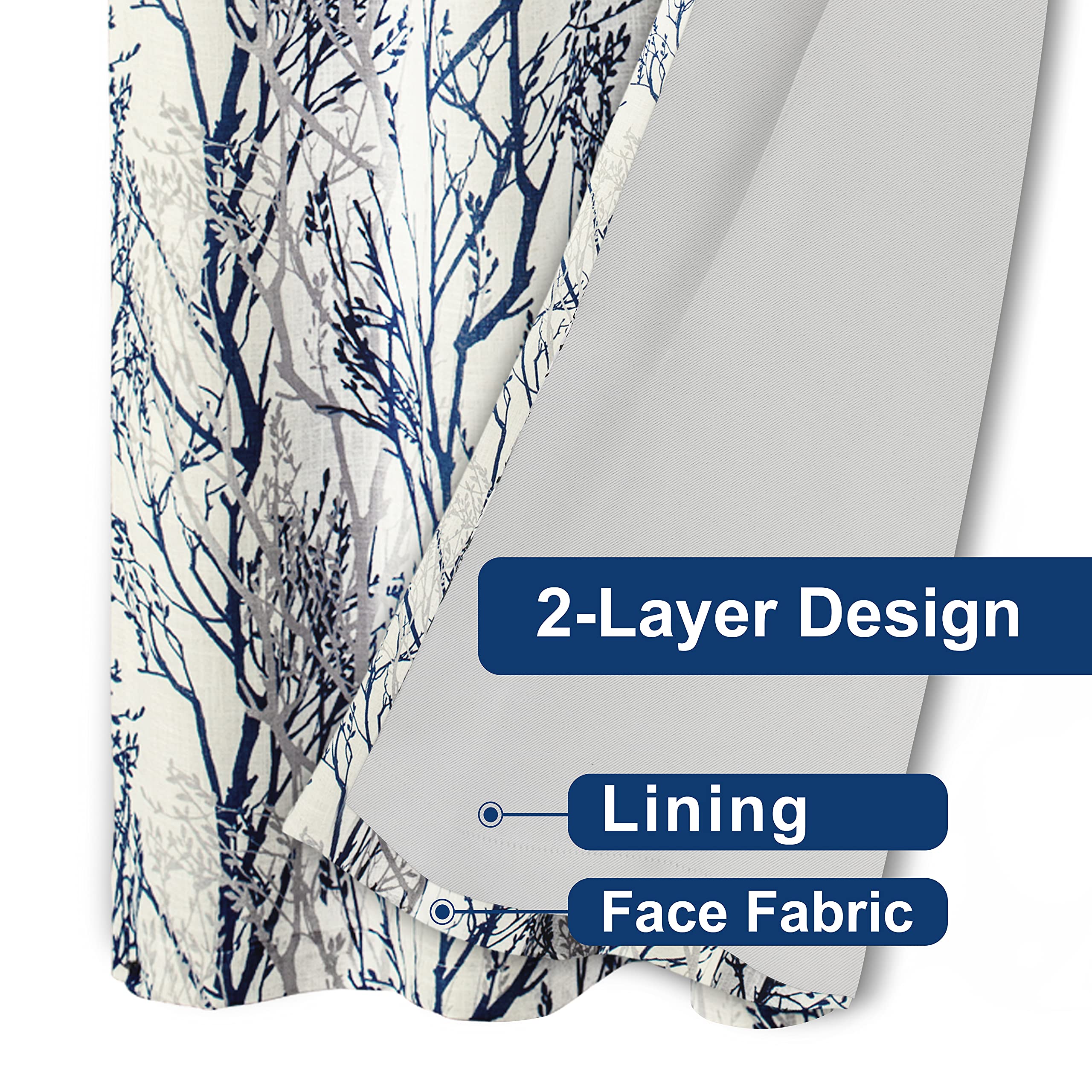 Blue & White Linen Blend Blackout Curtains - 84