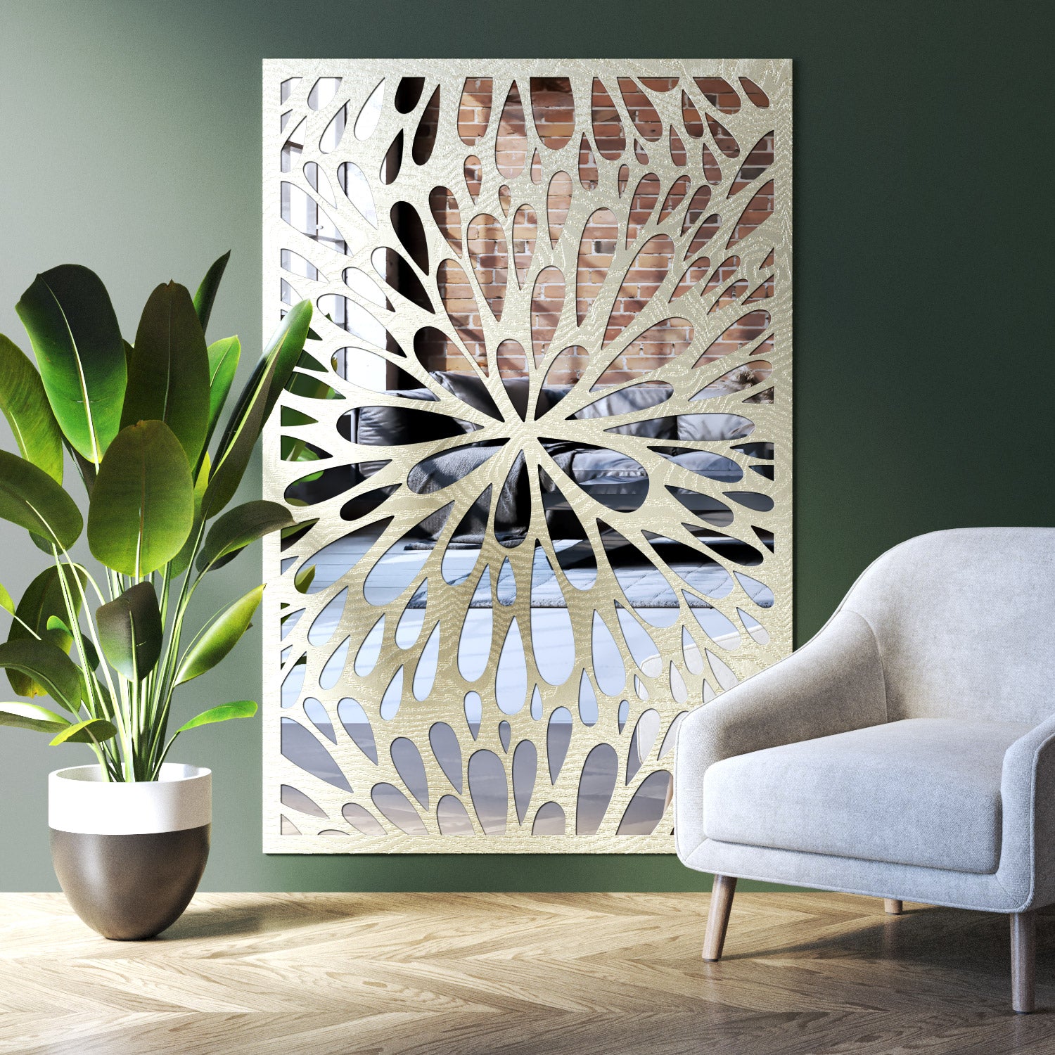 Decorative Wall Mirror Panel for Indoor Home Decor - Elegant Blossom Design for Living Room, Bedroom & Entryway