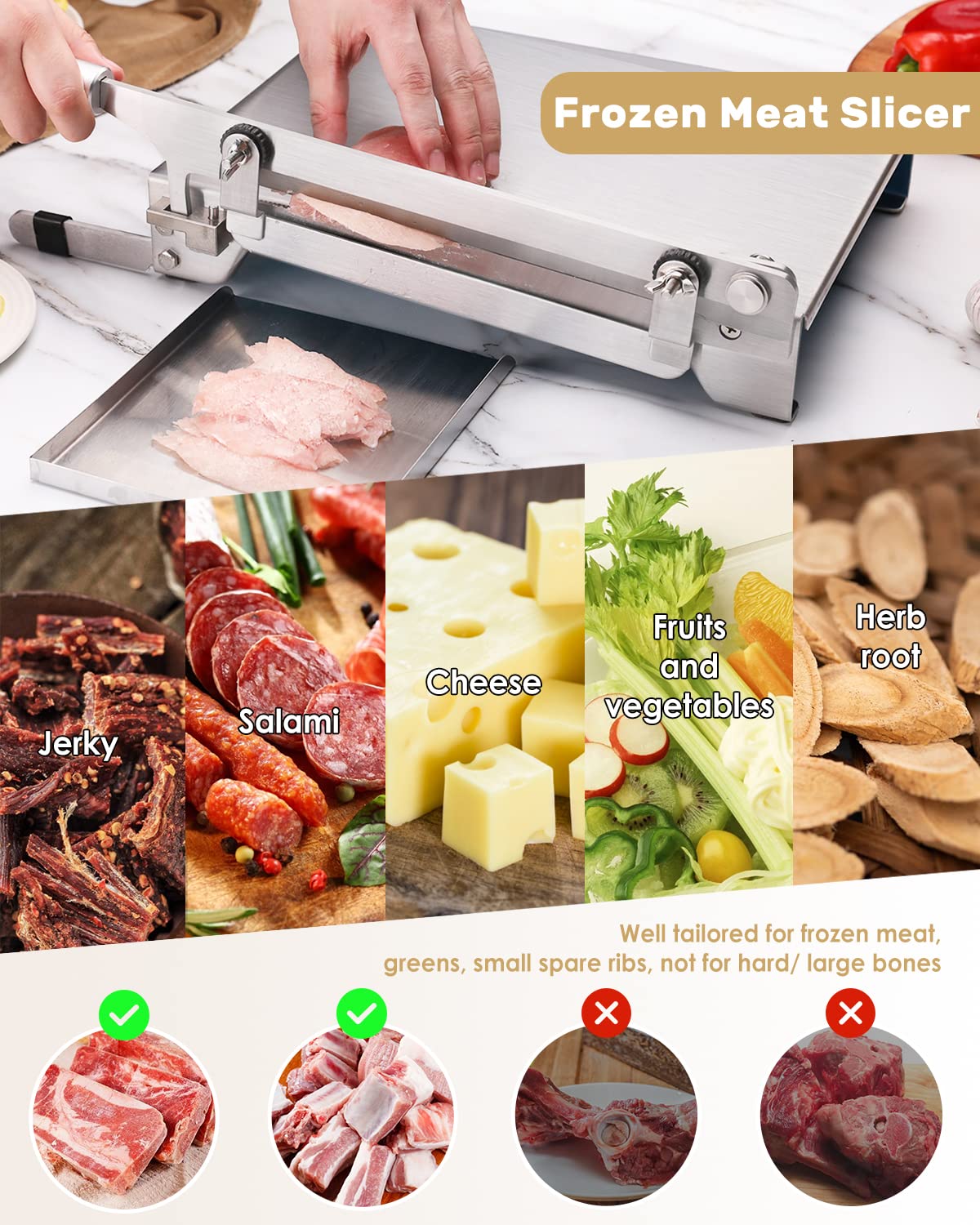 Premium Stainless Steel Manual Frozen Meat Slicer & Bone Cutter - Professional Ribs, Chicken, Lamb Chops, Pork, Beef & Fish Chopper - Heavy Duty Vegetable & Meat Cutting Machine (KD0265) for Home Kitchens & Commercial Use