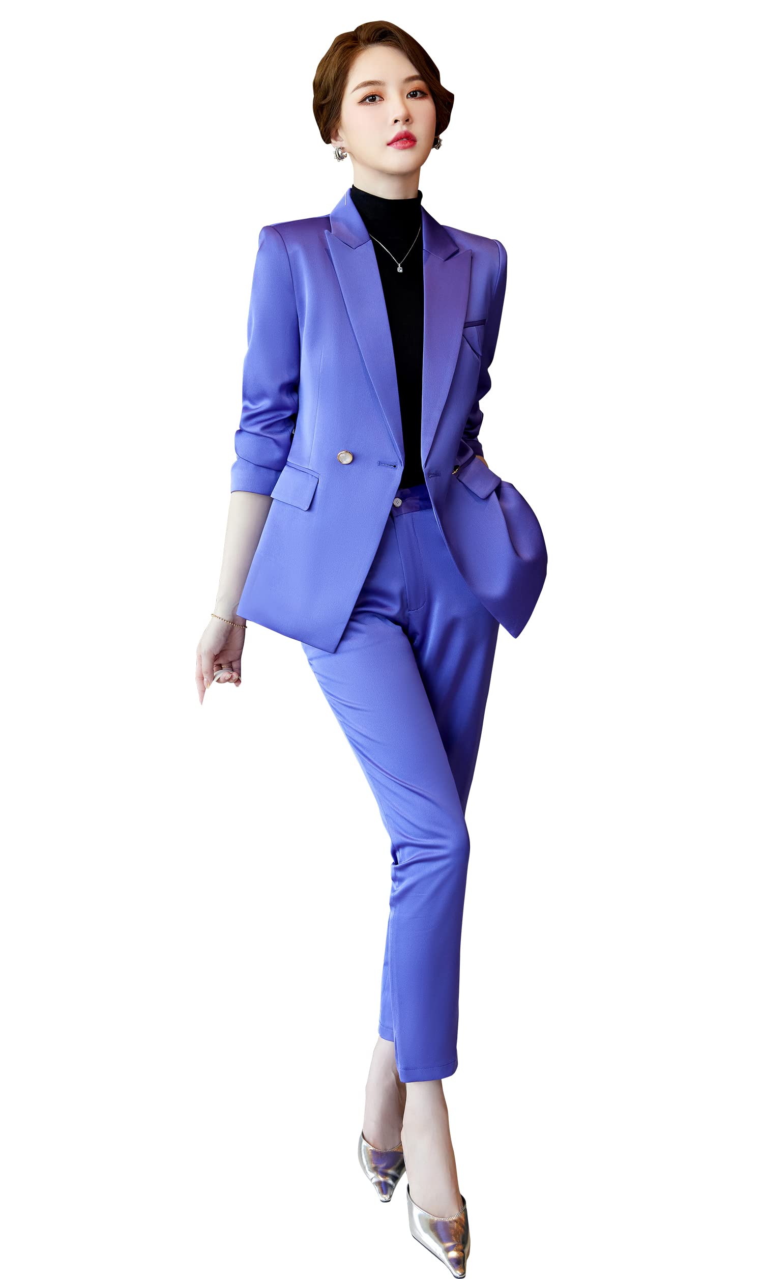 SUSIELADY Women's Professional Blazer Suit Set - 2 Piece Solid Color Pantsuit for Office, Business & Casual Wear | Perfect for Work Attire, Job Interviews & Formal Occasions