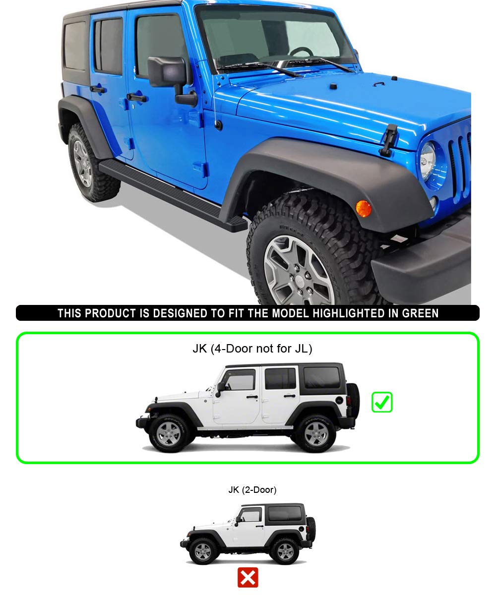 APS Running Boards for Jeep Wrangler JK 2007-2018 4-Door - Black Powder Coated 4