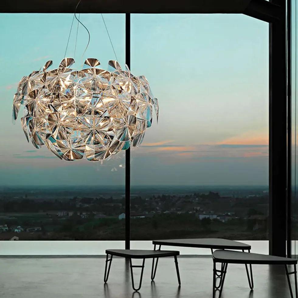 Modern White Crystal Pendant Light - Elegant Spherical Chandelier for Dining Room, Living Room, and Bedroom Lighting