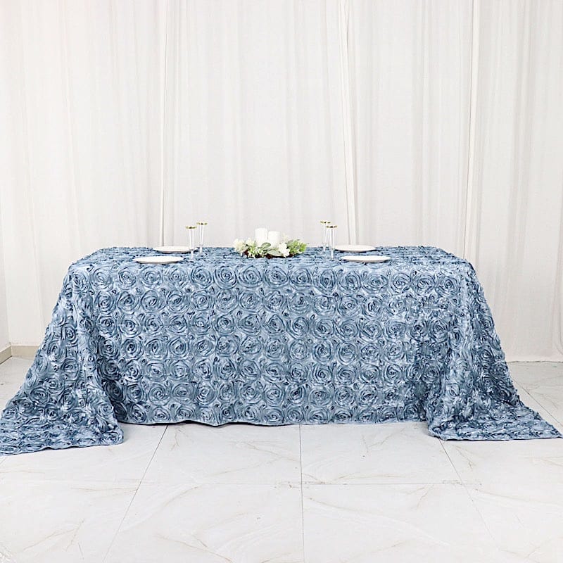 90x132 Inch Satin Ribbon Roses Rectangle Tablecloth - Elegant Dining Table Cover for Weddings, Parties & Home Decor