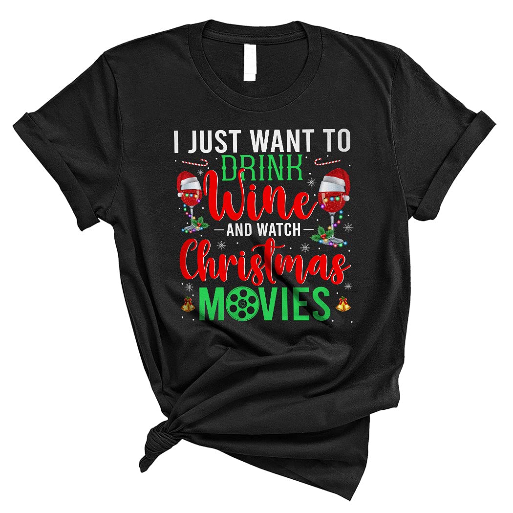 Funny Christmas Wine Drinking Movie T-Shirt - Unisex Holiday Humor Tee for Wine Lovers & Christmas Movie Fans | Perfect for Holiday Parties, Gift Exchanges & Cozy Nights