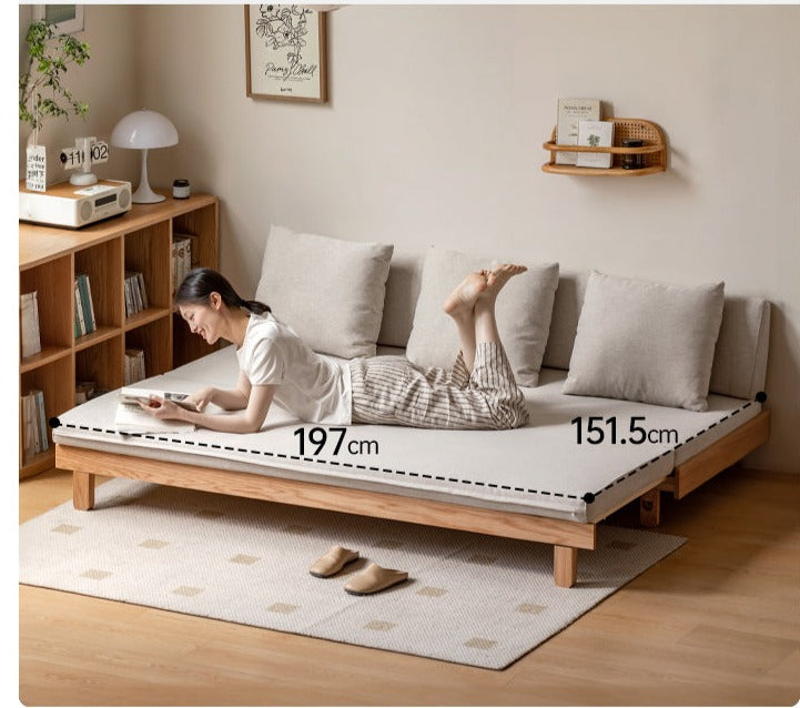 Solid Oak & Beech Wood Sofa Bed - Convertible Sleeper Sofa for Small Spaces, Guest Room & Living Room Furniture - Durable & Stylish Modern Design