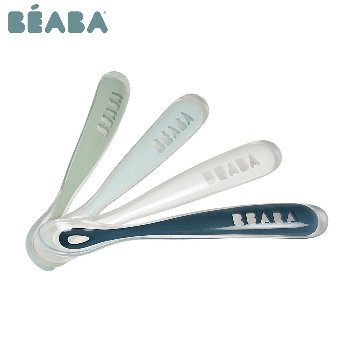 Beaba First Stage Silicone Baby Spoons, 4-Pack – Soft, BPA-Free Infant Feeding Utensils for Purees & Solids | Ideal for Newborns & Starting Solids