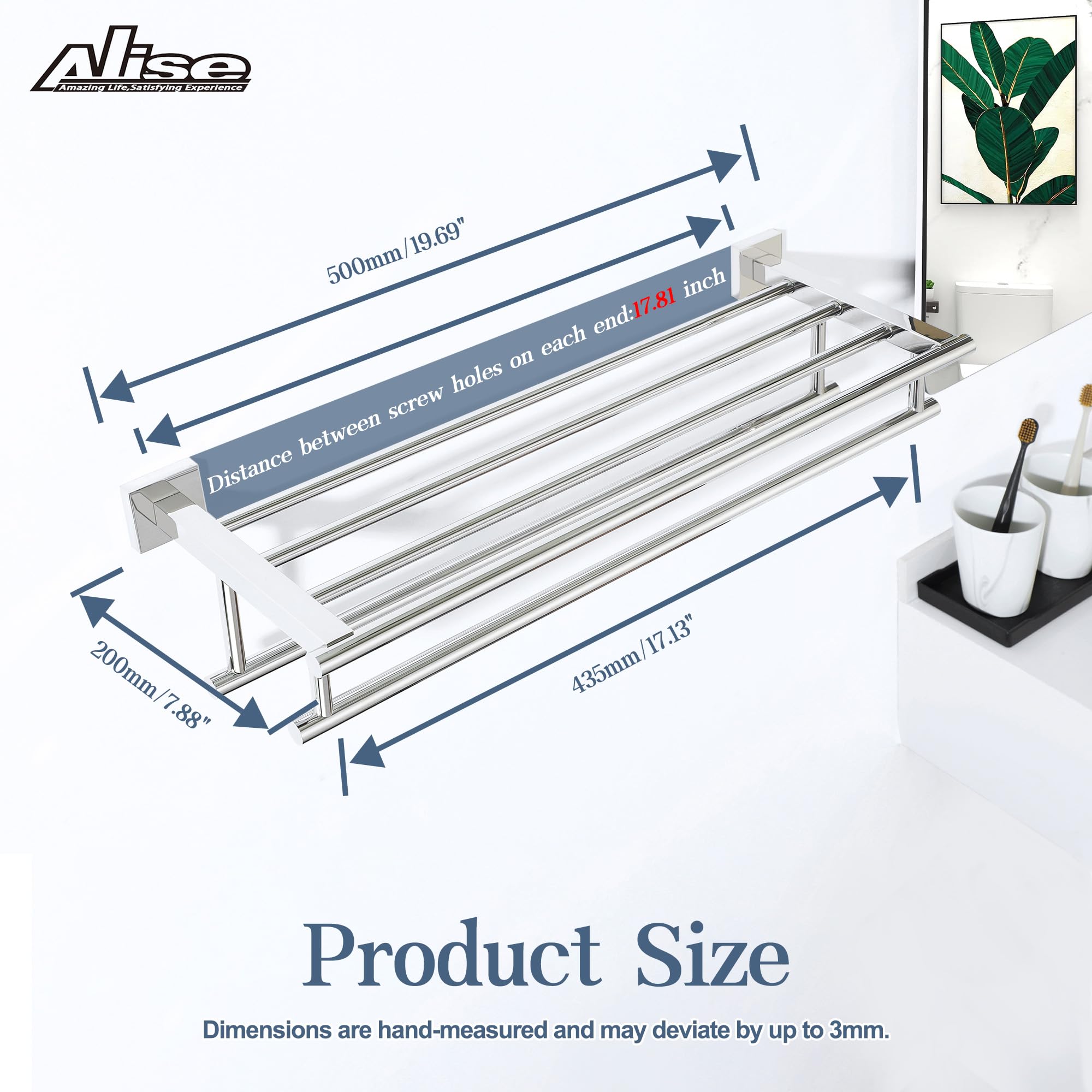Stainless Steel Towel Rack - 20 Inch Double Bar Wall Mounted Bathroom Towel Holder - SUS 304 Polished Chrome - Perfect for Bathroom, Lavatory & Spa Decor