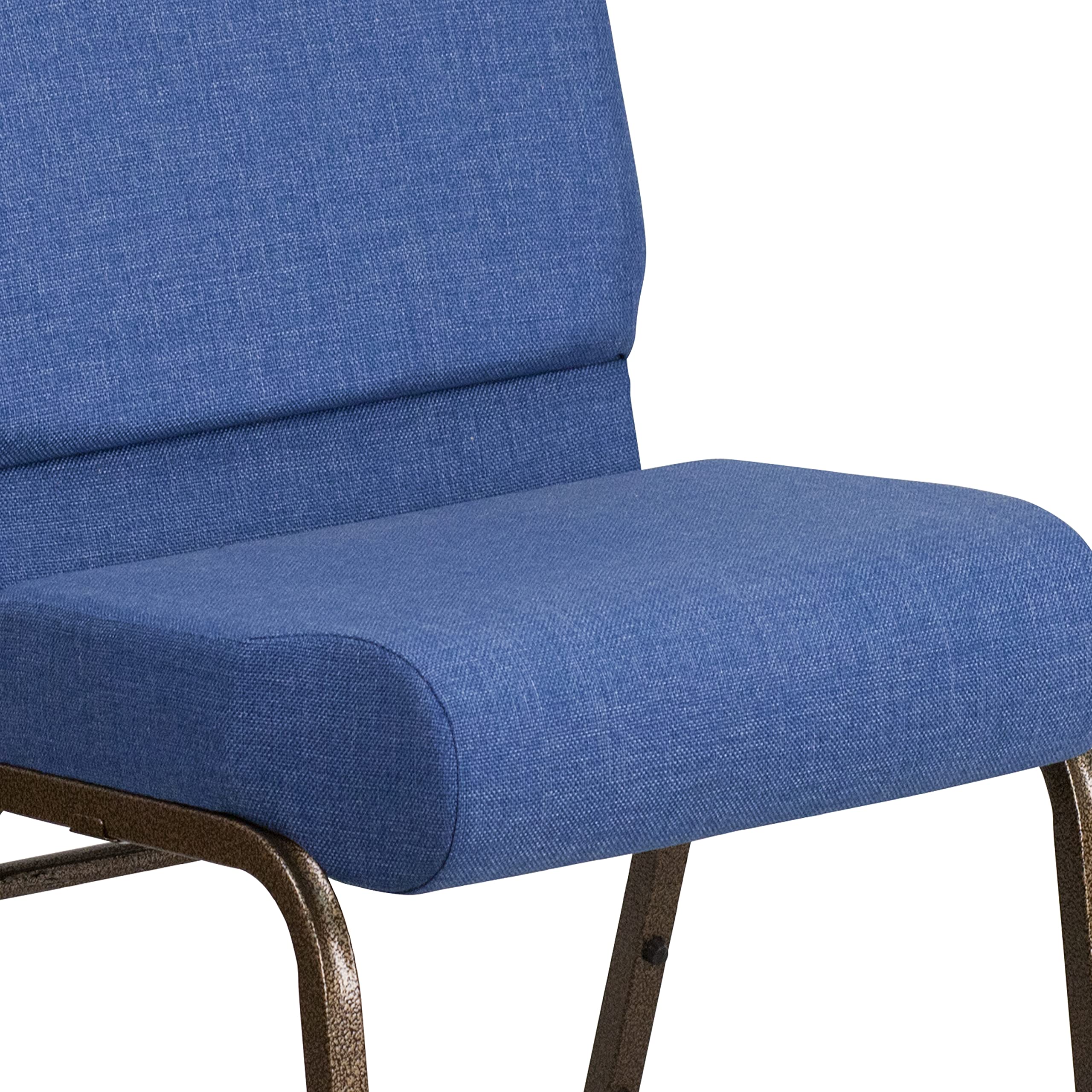 EMMA + OLIVER 21-Inch Stackable Church Chairs with Blue Fabric & Gold Vein Frame - Perfect for Weddings, Events, and Church Gatherings