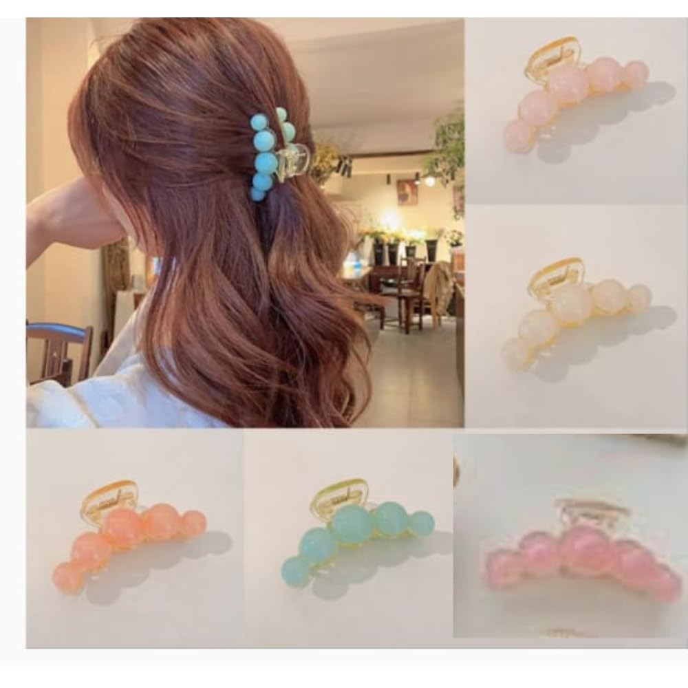 RSJ TRADERS - 3-Piece Candy Color Hair Barrettes with 7CM Big Pearl Plastic Hair Claw Clips Combo for Women & Girls - Perfect for Thick & Thin Hair Styling, School, Work, and Everyday Use