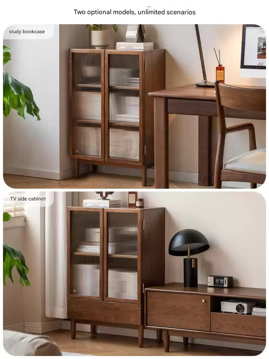 Solid Oak Wood Modern Side Cabinet - Stylish Storage for Living Room, Bedroom, or Office