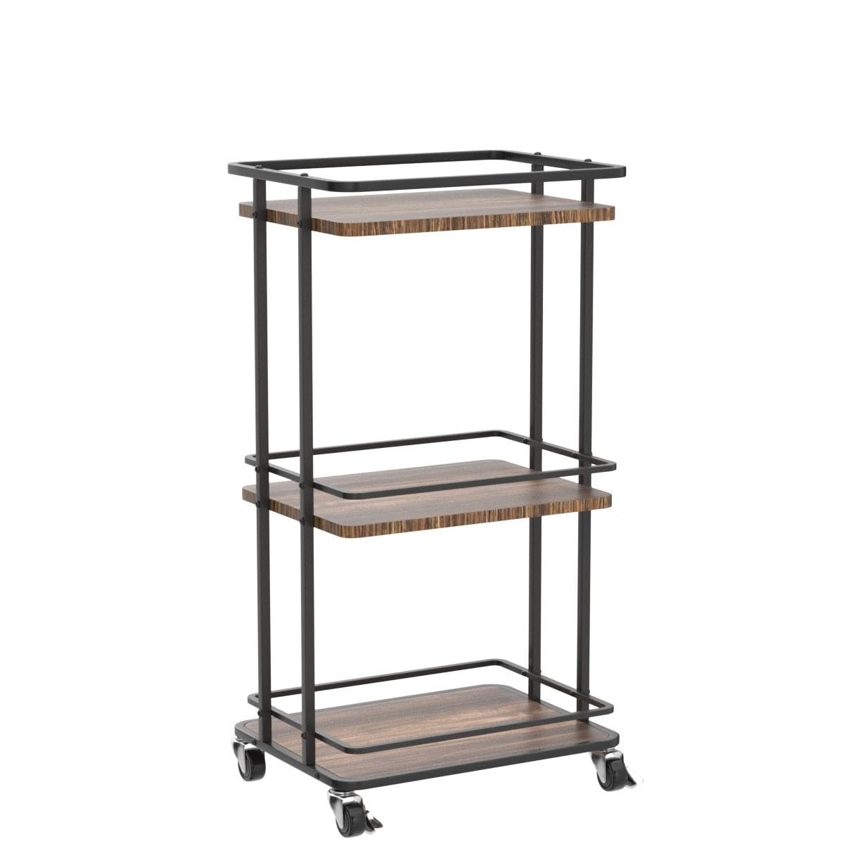 3-Tier Rolling Bar Cart with Wheels - Portable Mini Liquor Cabinet for Wine, Beverage & Coffee Storage - Kitchen Island Serving Cart for Dining Room, Living Room & Party Use - Espresso Brown Home Bar Furniture (Perfect for Entertaining, Small Space Storage & Mobile Drink Service)