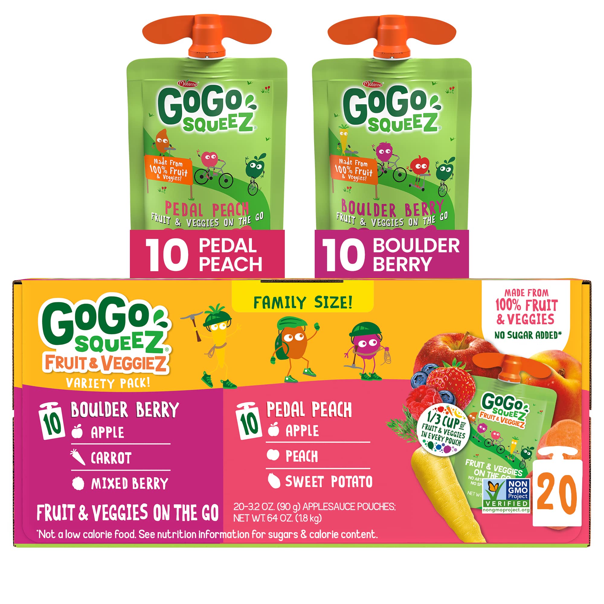GoGo squeeZ Fruit & VeggieZ Applesauce Variety Pack - 20 Pouches, BPA Free, Kids Snacks for School & Travel