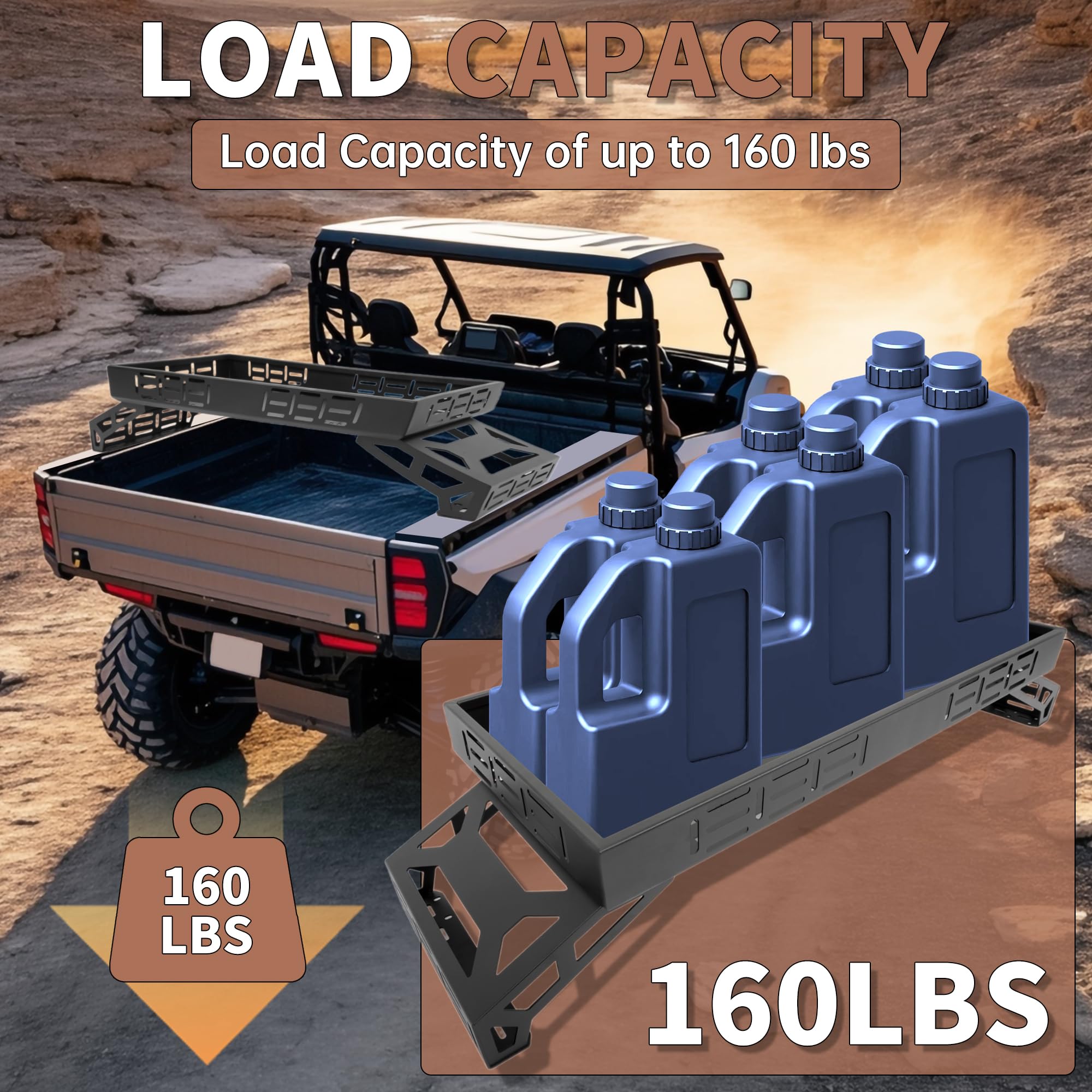 HECASA Adjustable Overbed Cargo Rack for UTV - Universal Fit 39.7