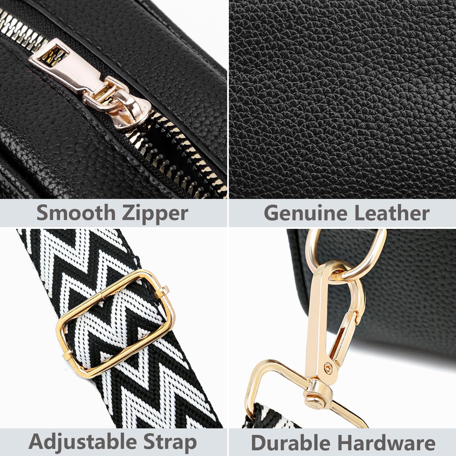 DKIIL NOIYB Women's Leather Crossbody Bag with Adjustable Wide & Chain Strap, Multiple Pockets Camera Bag (22cm) - Perfect for Travel, Work & Everyday Use