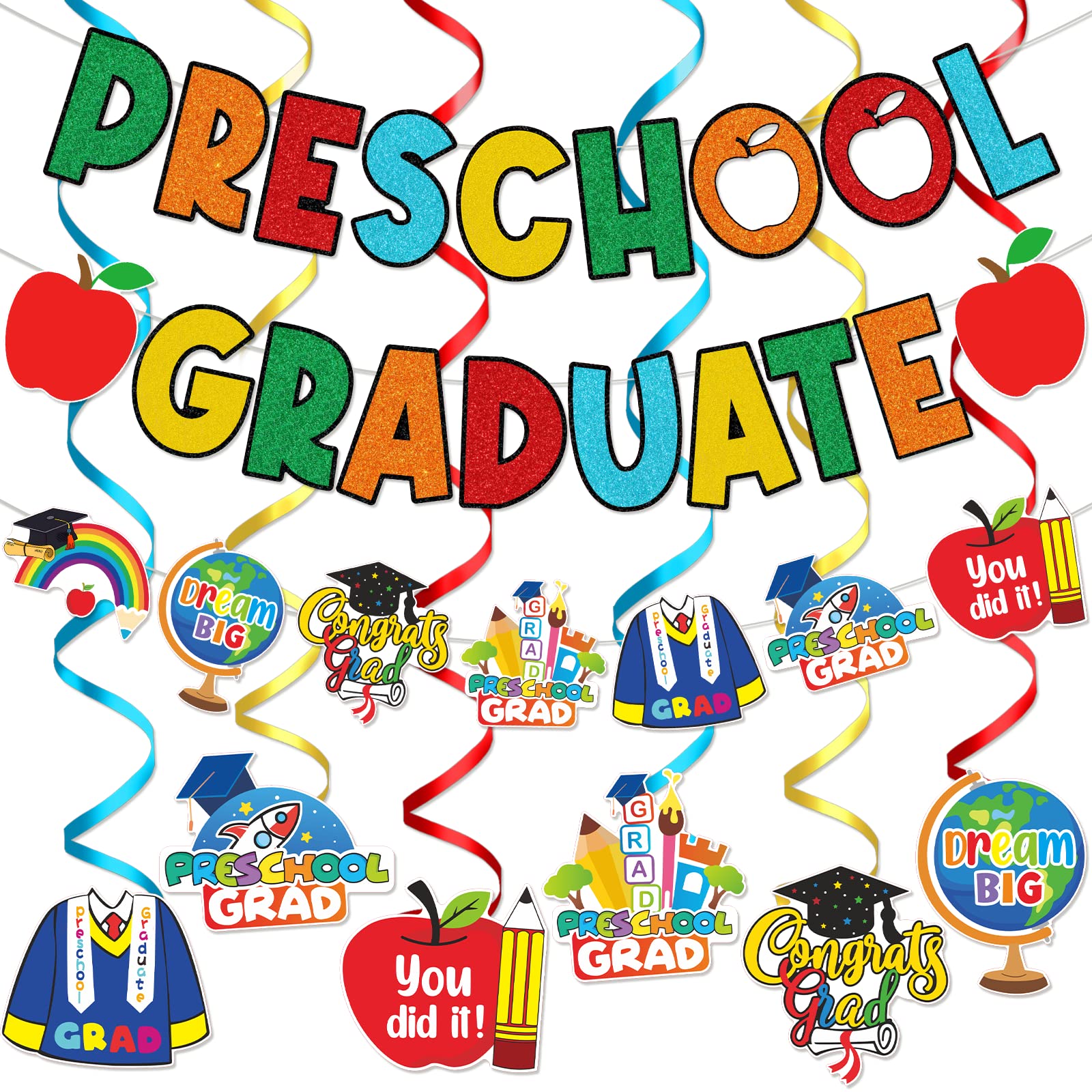 Preschool Graduation Banner & Decorations Set - Pre-K Graduation Party Supplies for Classroom, School & Home Celebrations