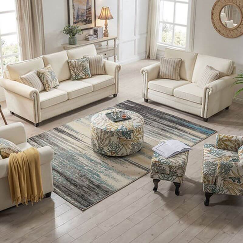 Tropical Yellow Blue Floral Toile Pattern Foam Accent Chair with Fixed Back, Arms and Pillow - Perfect for Living Room, Bedroom or Office Decor