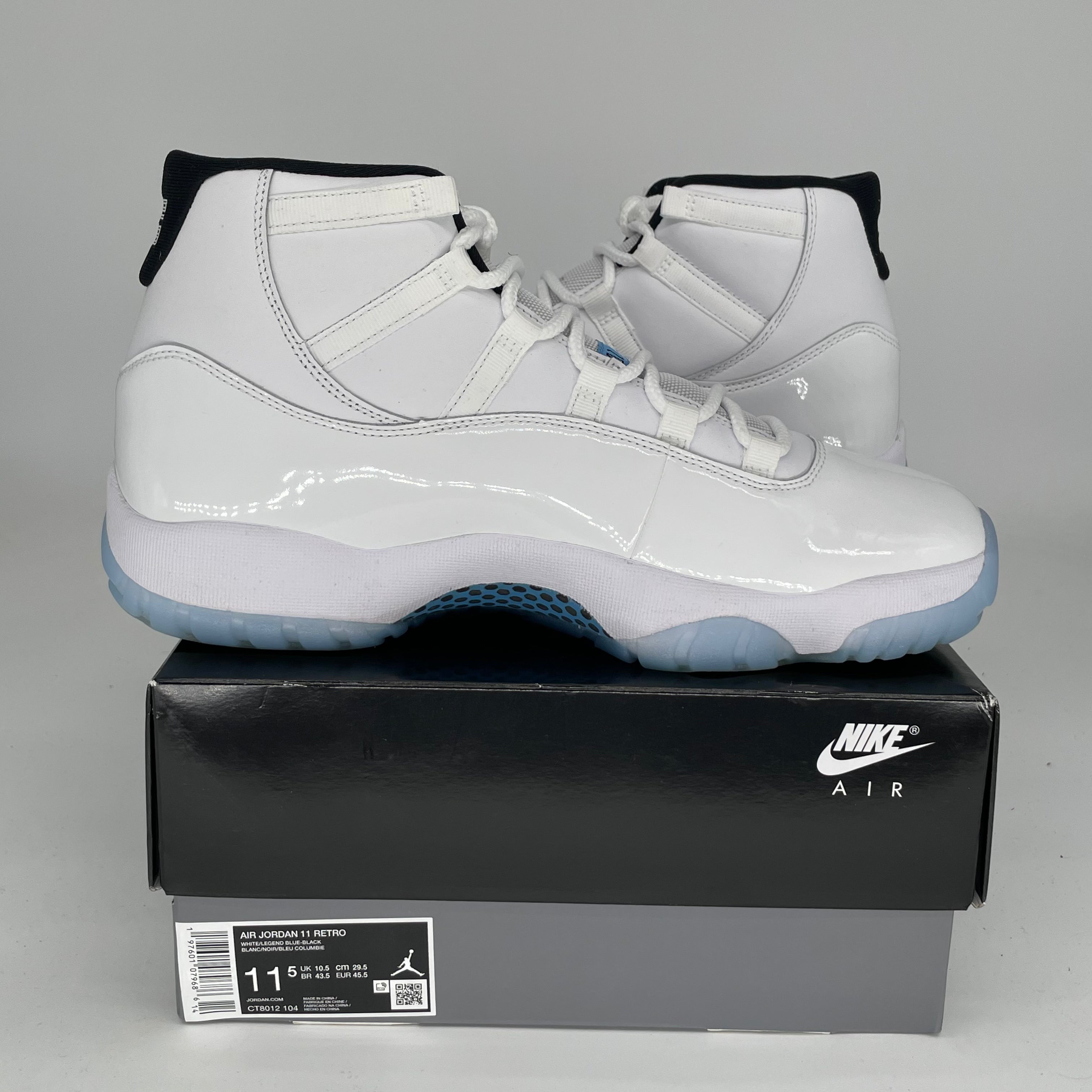 Original Title: AIR JORDAN 11 LEGEND BLUE SIZE 11.5 CT8012 104   Optimized Title: **Air Jordan 11 Retro 'Legend Blue' Men's Basketball Shoes - Size 11.5 (CT8012-104) - Perfect for Sneaker Collectors & Court Performance**    **Usage Scenarios:** Ideal for basketball games, sneaker collections, streetwear fashion, and casual outings.
