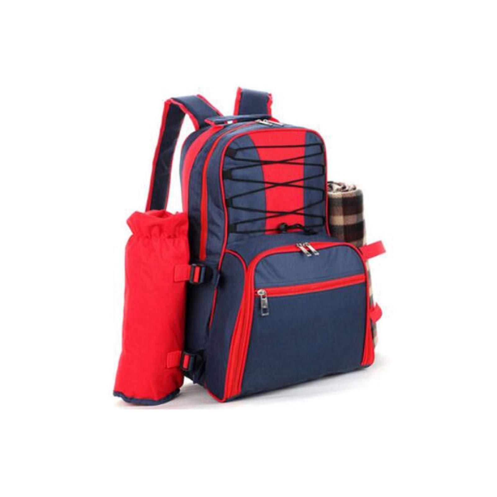 4 Person Picnic Backpack Set with Detachable Wine Holder, Fleece Blanket & Cutlery - Perfect for Outdoor Dining, Beach Picnics, Camping and Hiking Adventures