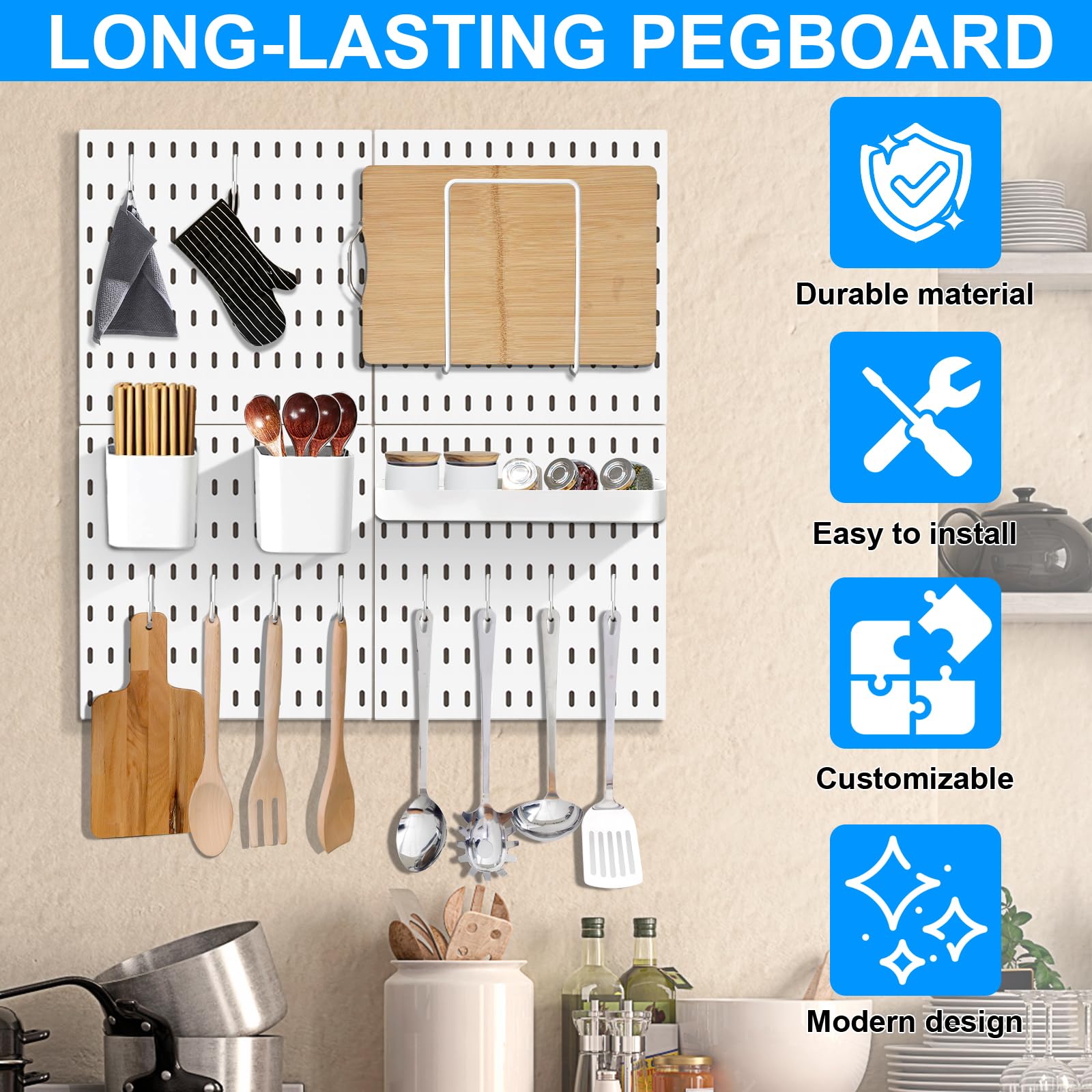 17-Piece Pegboard Combination Kit - 4 Peg Boards & 13 Accessories - Wall Organizer for Crafts, Tools & Nursery Storage - White Modular Hanging Display System (22