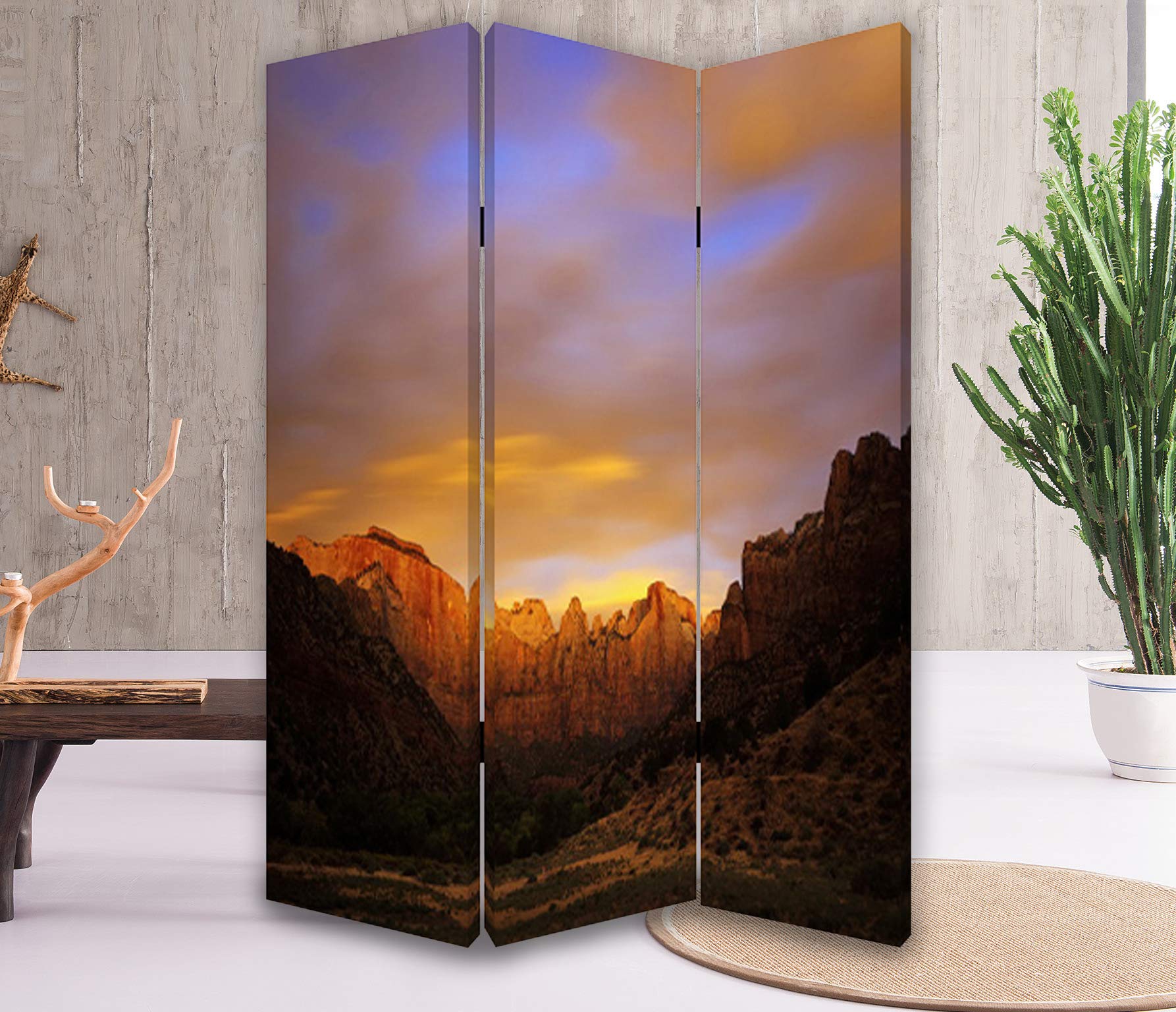 Stylish Desert-Themed Room Divider Screen - Handcrafted Rattan Partition for Home & Office Decor | Perfect for Living Rooms, Bedrooms, and Studio Spaces