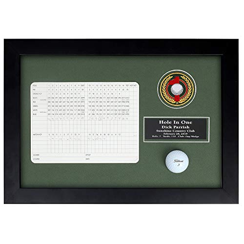 Golf Hole in One Shadowbox Display Case - Holds Golf Ball & Vertical Scorecard or Photo with Engraved Plate - Perfect for Trophy Room, Man Cave, or Golf Memorabilia Collection